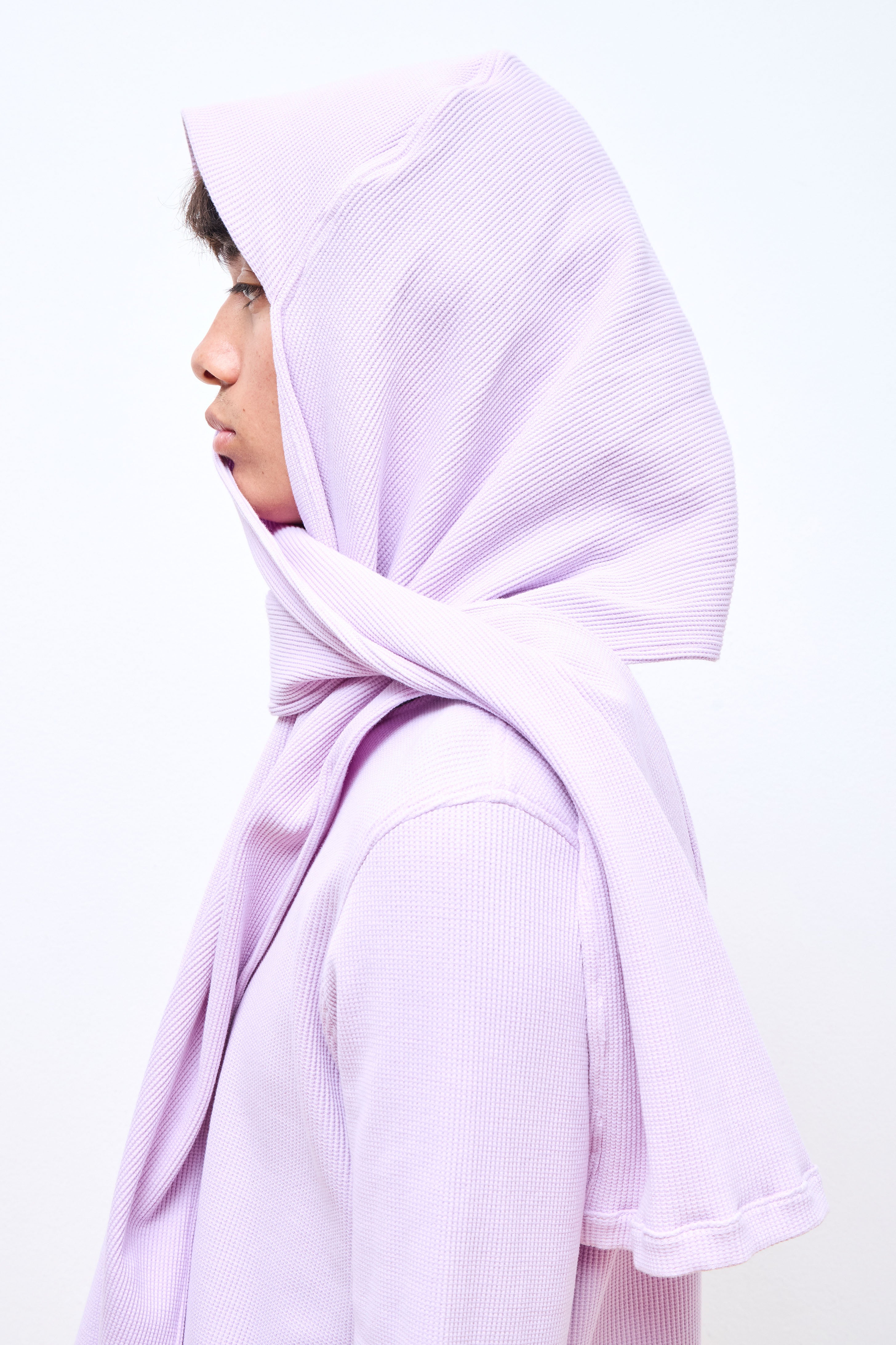 Panelled Waffle Jersey Long Sleeve With Scarf Washed Lilac