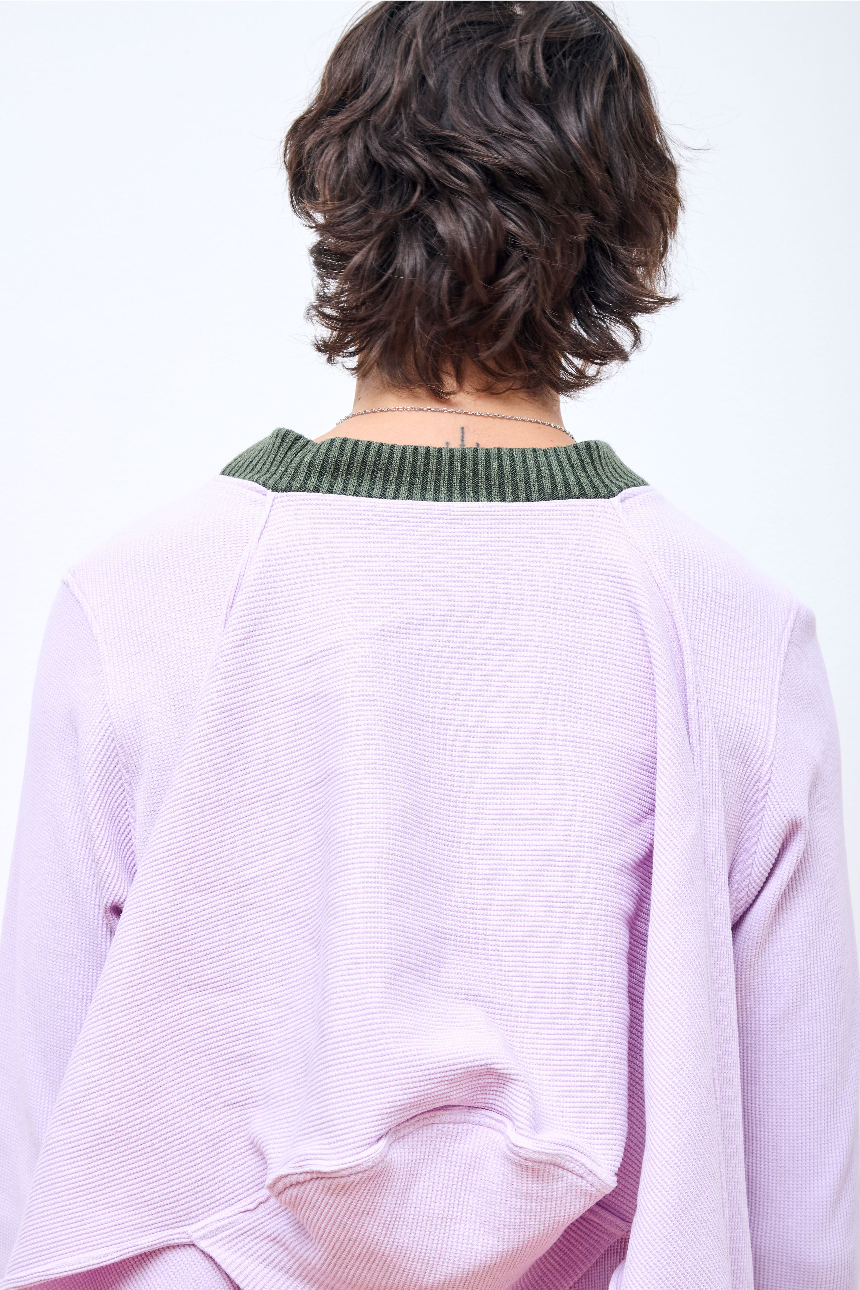 Panelled Waffle Jersey Long Sleeve With Scarf Washed Lilac