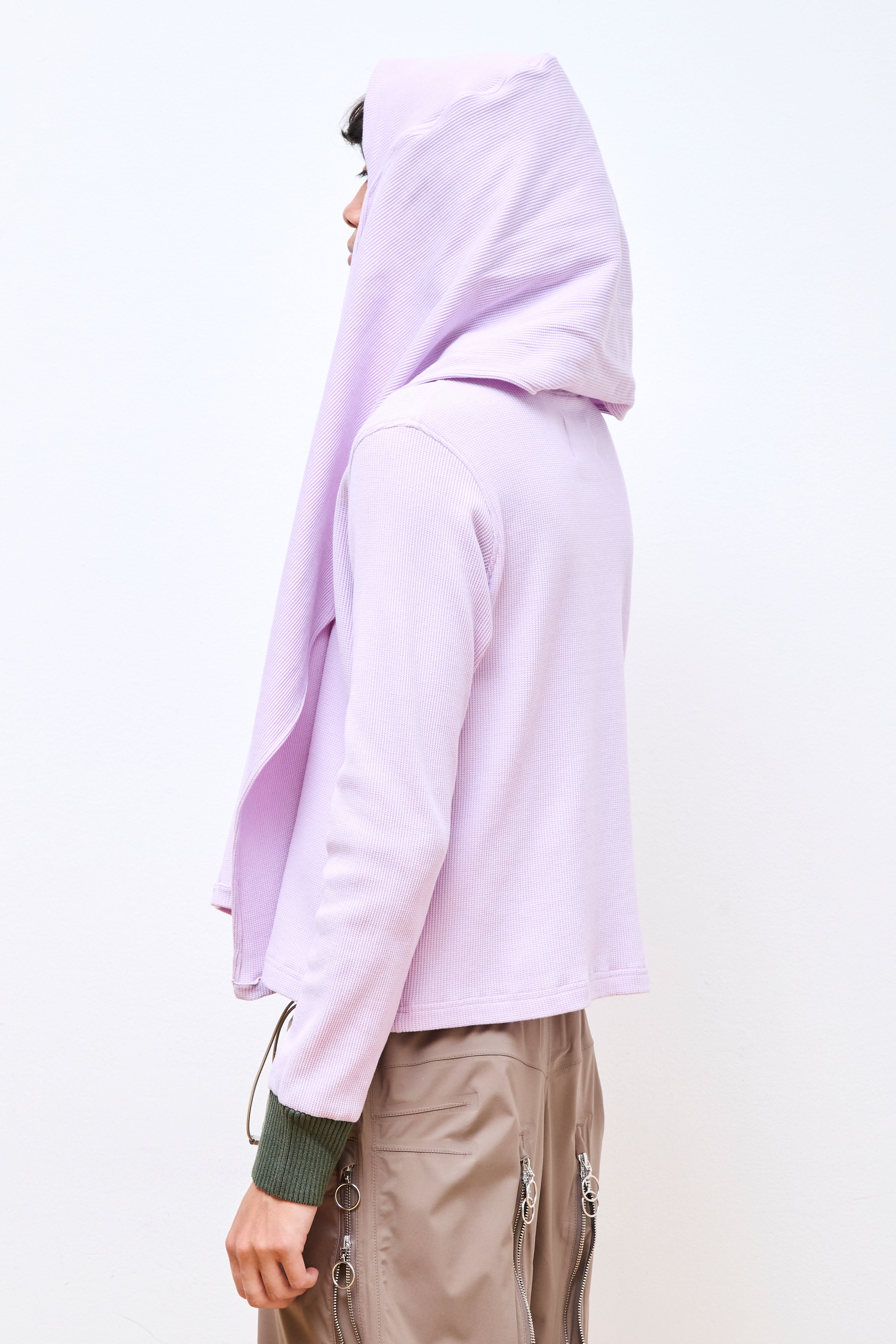 Panelled Waffle Jersey Long Sleeve With Scarf Washed Lilac