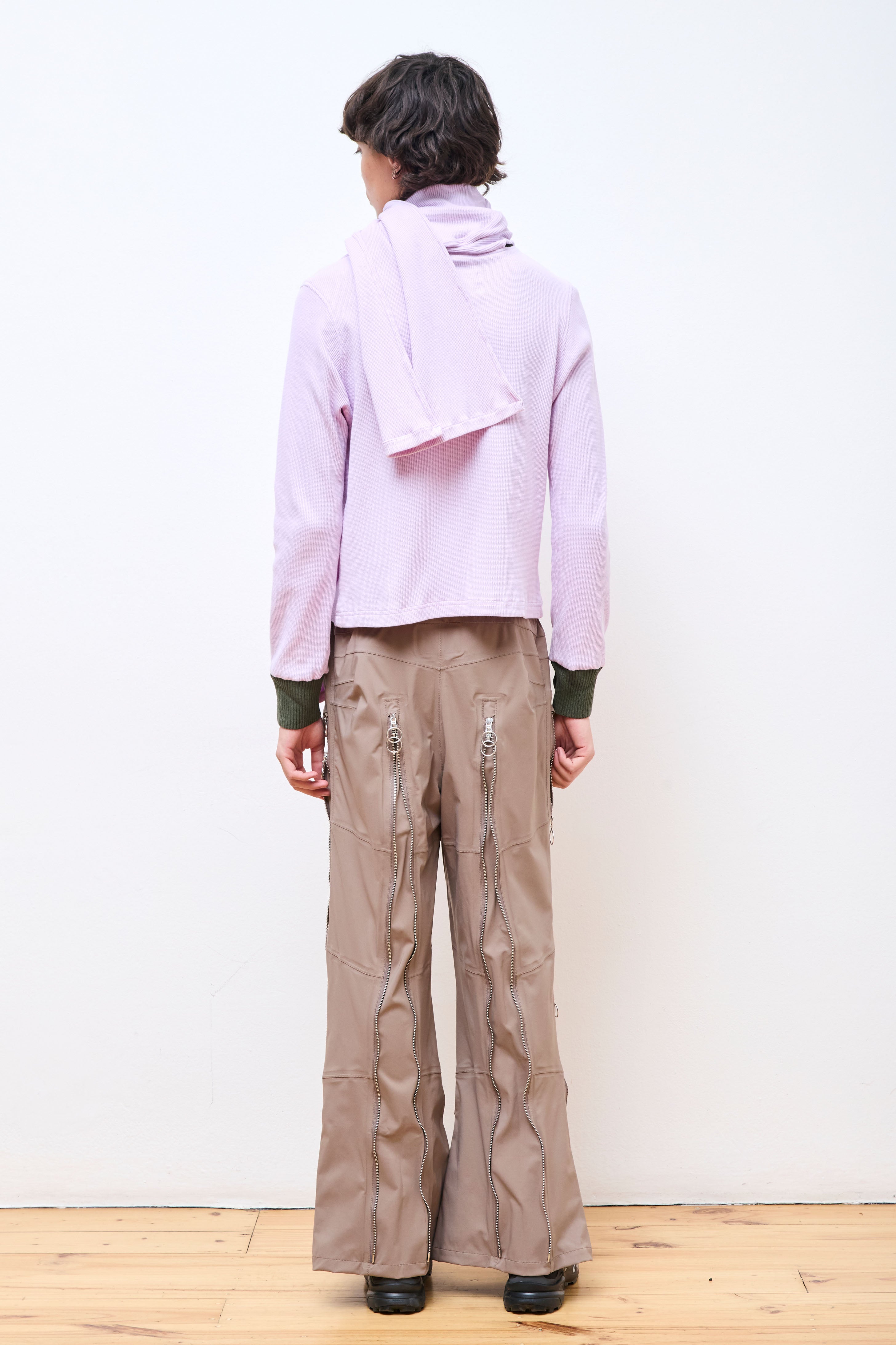 Panelled Waffle Jersey Long Sleeve With Scarf Washed Lilac