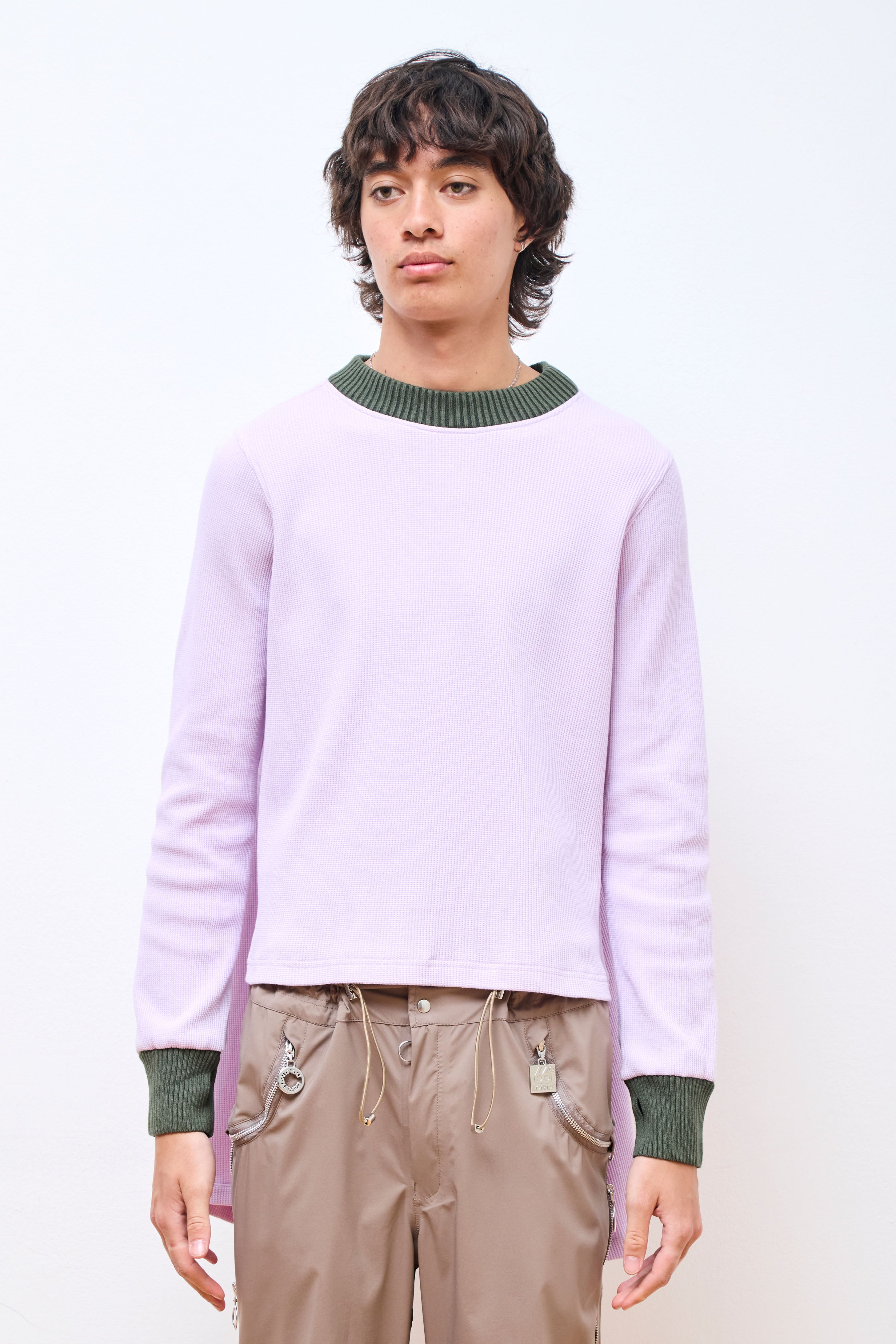 Panelled Waffle Jersey Long Sleeve With Scarf Washed Lilac