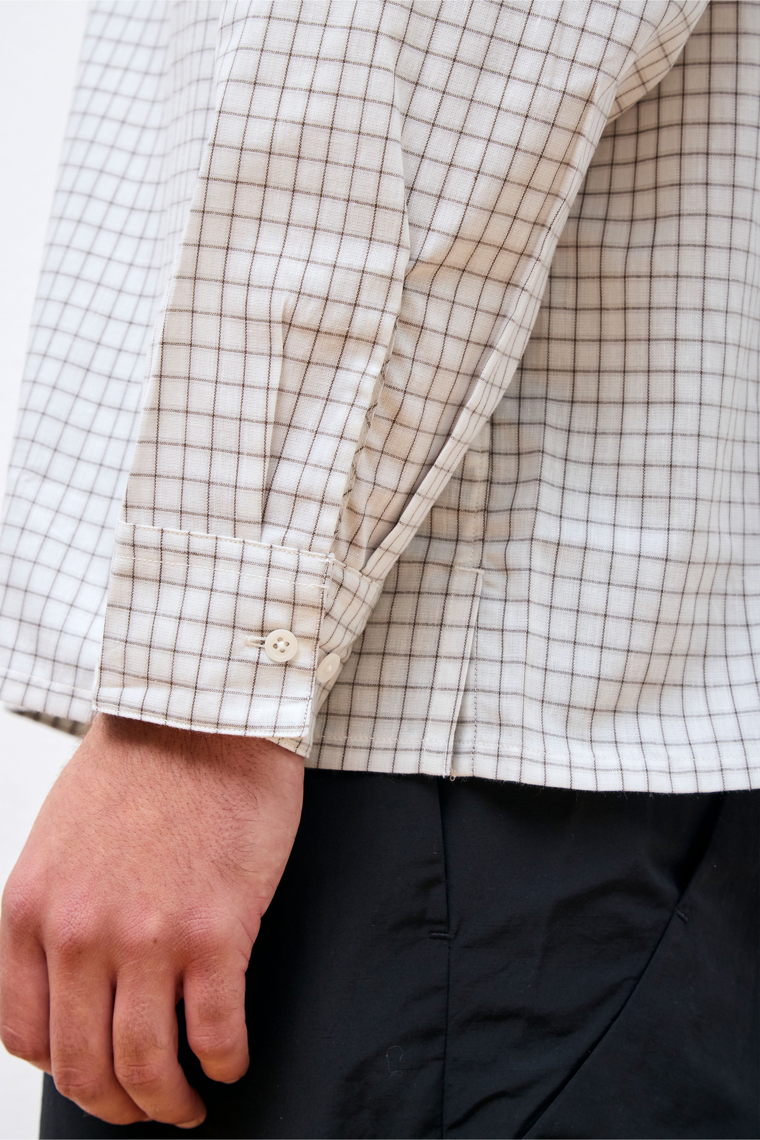 Paper Linen Plaid Shirt Ivory