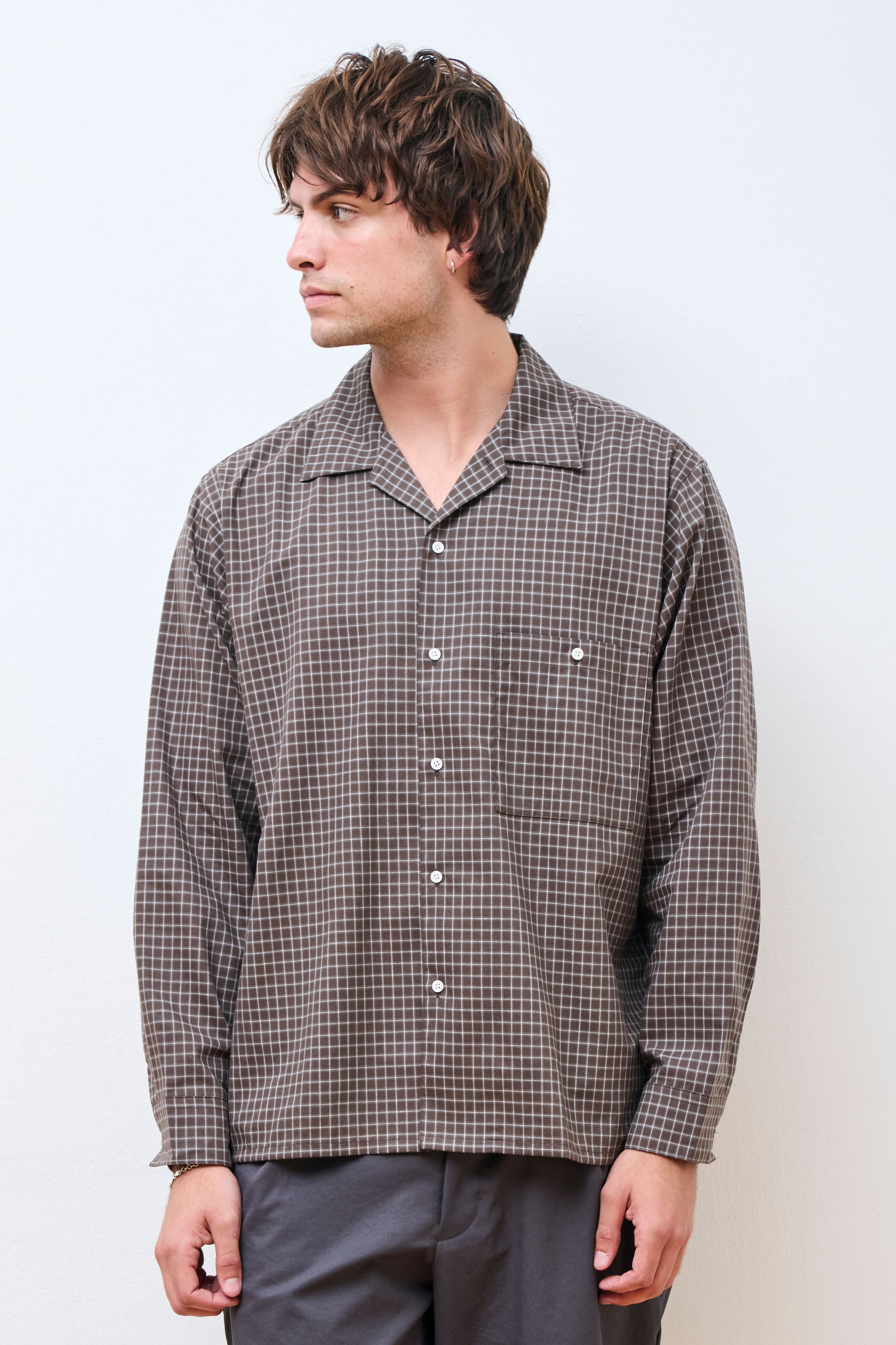 Paper Linen Plaid Shirt Jet Brown