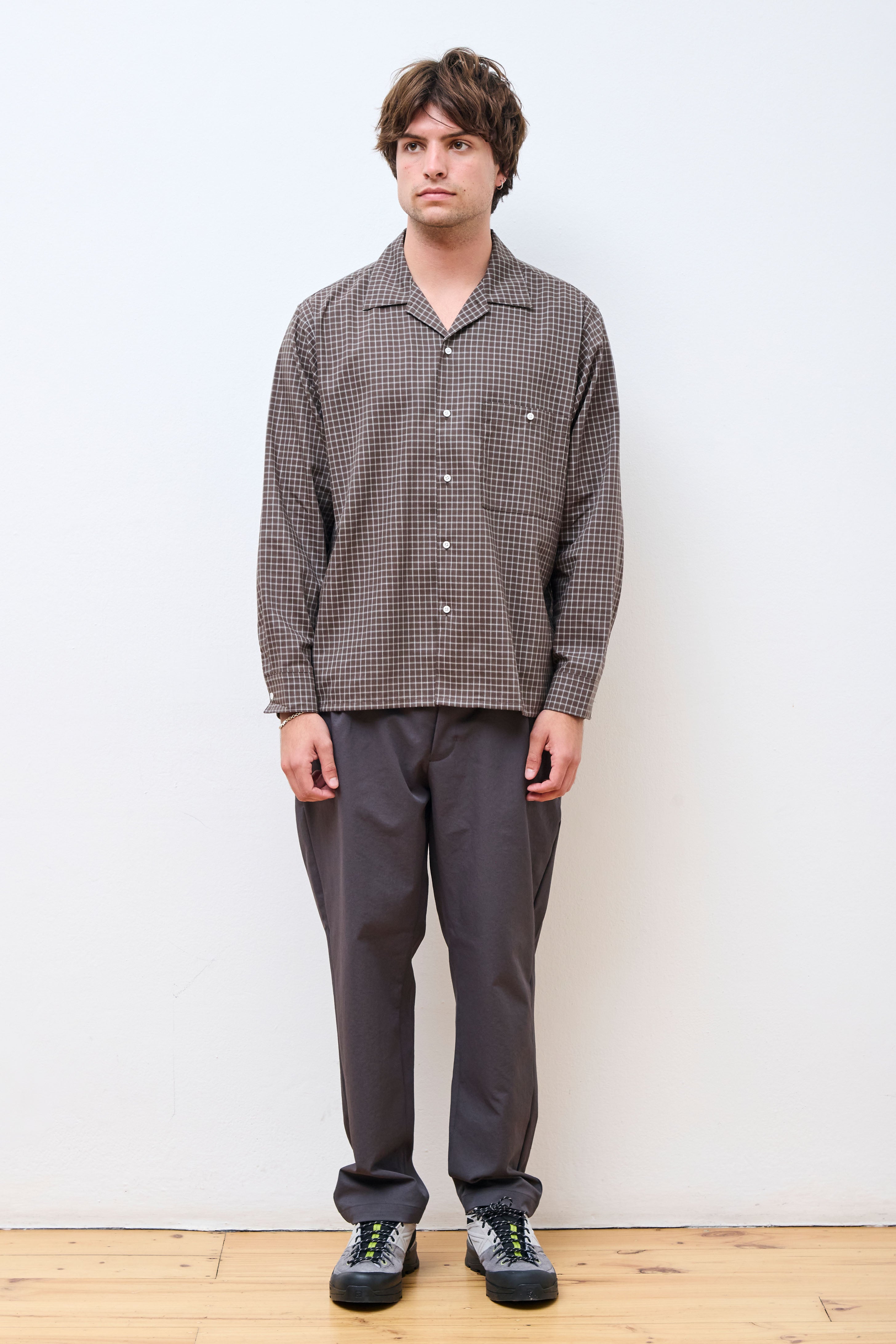 Paper Linen Plaid Shirt Jet Brown