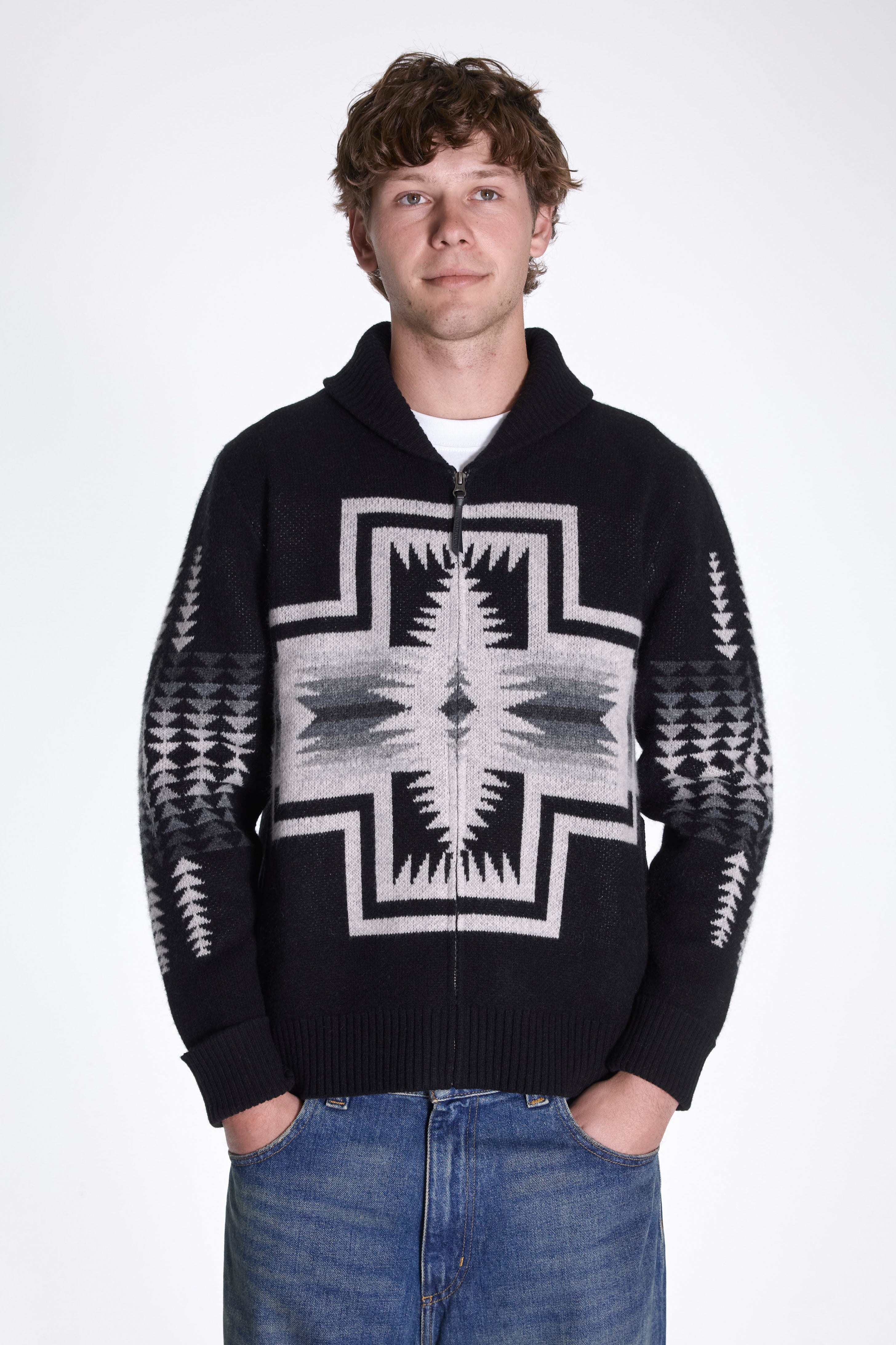 Harding Zip Lambswool Cardigan Harding Black Pearl