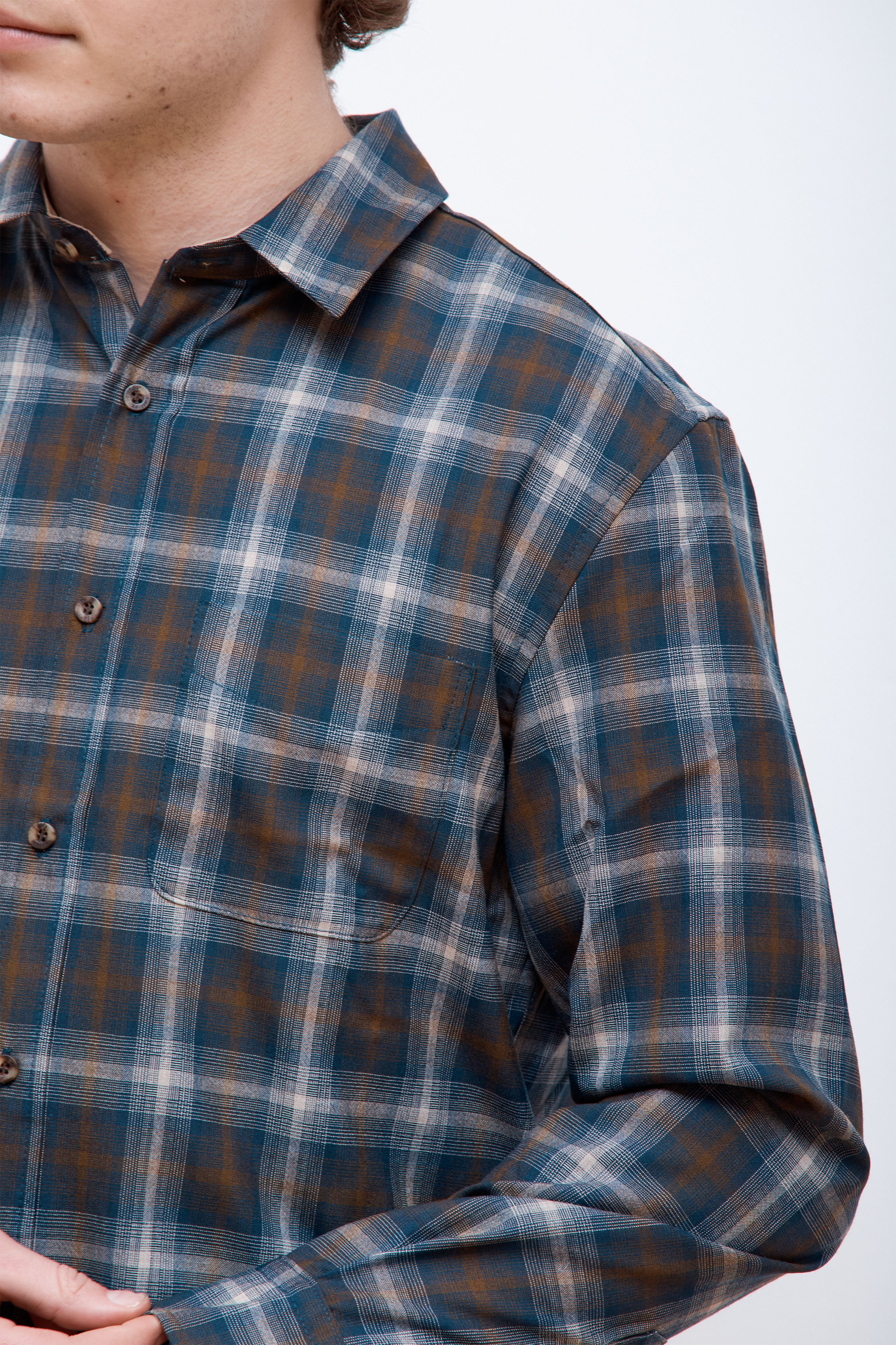 Merino Lodge Shirt Blue/Brown/Tan