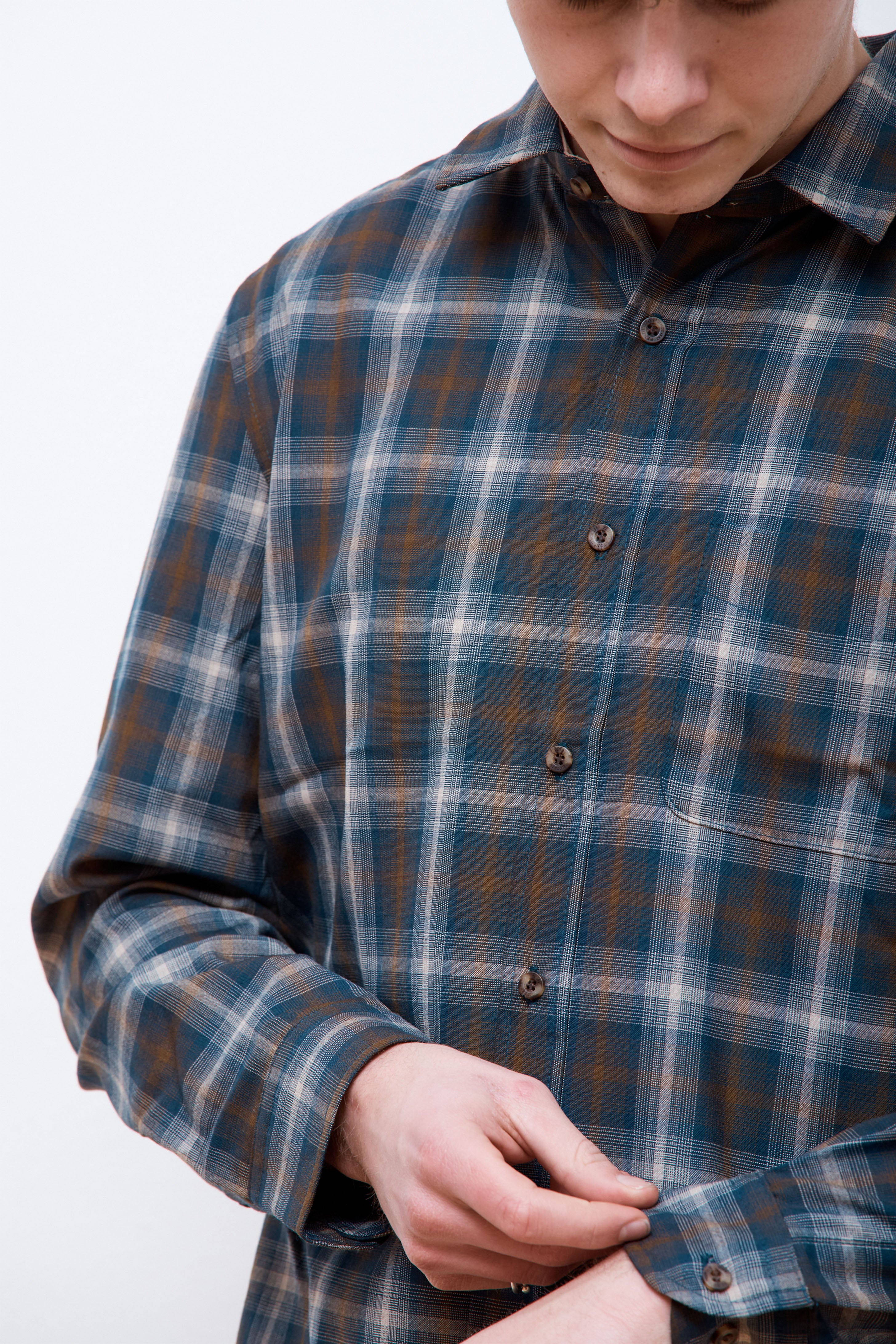 Merino Lodge Shirt Blue/Brown/Tan