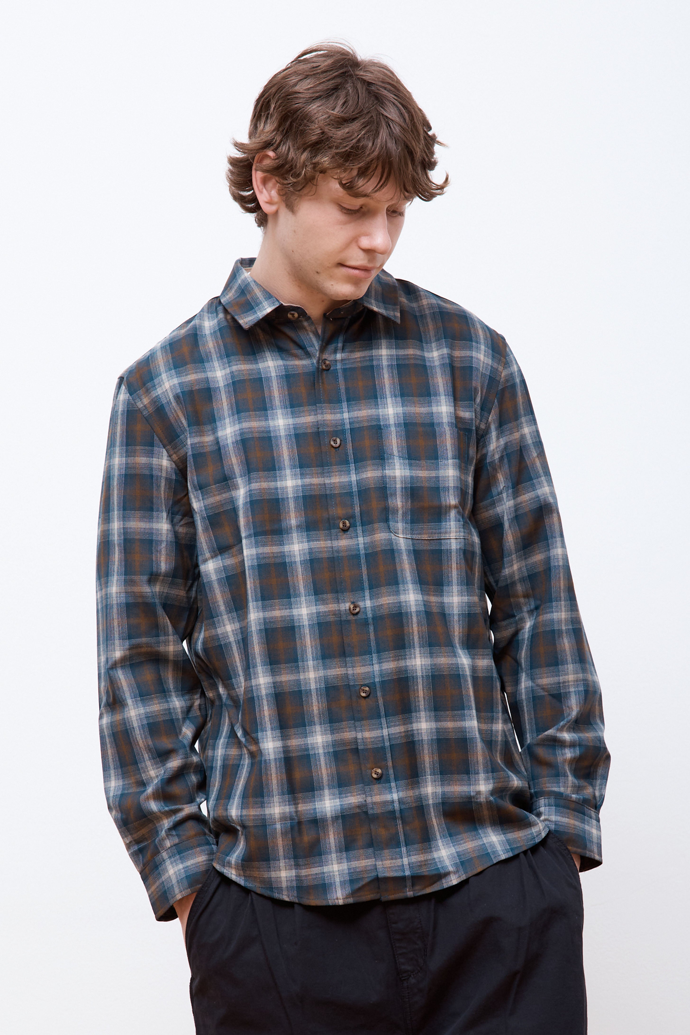 Merino Lodge Shirt Blue/Brown/Tan