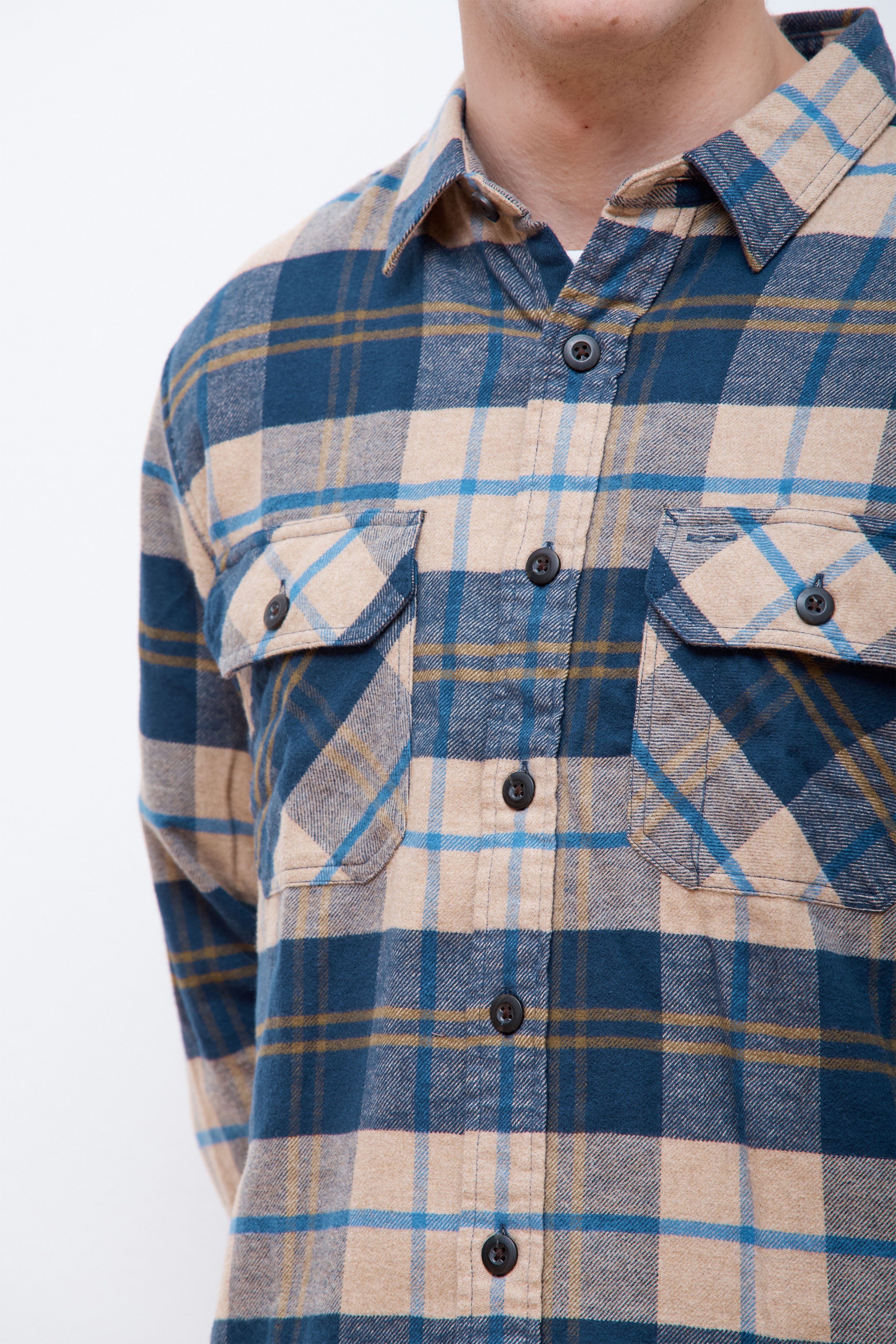 Burnside Flannel Shirt Tan/Navy/Bronze Plaid