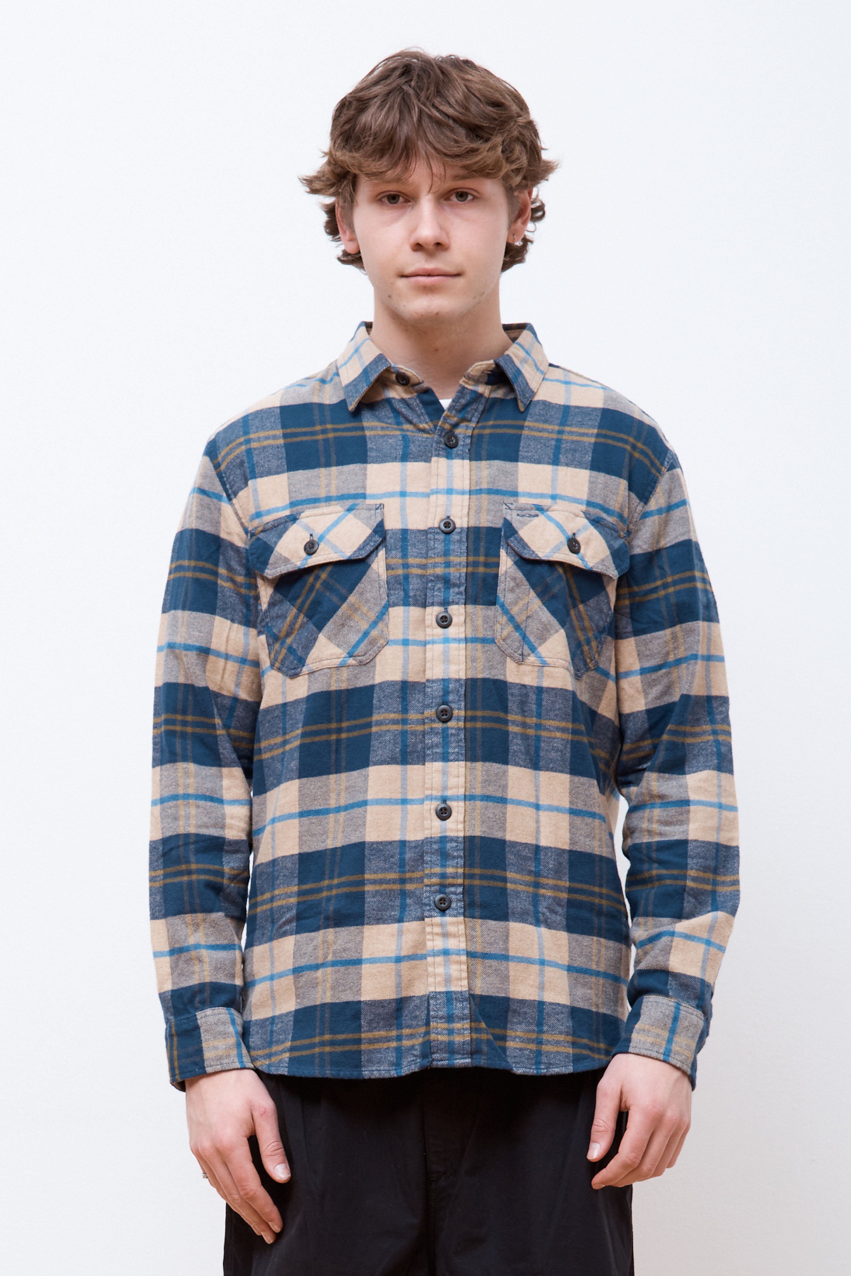 Burnside Flannel Shirt Tan/Navy/Bronze Plaid