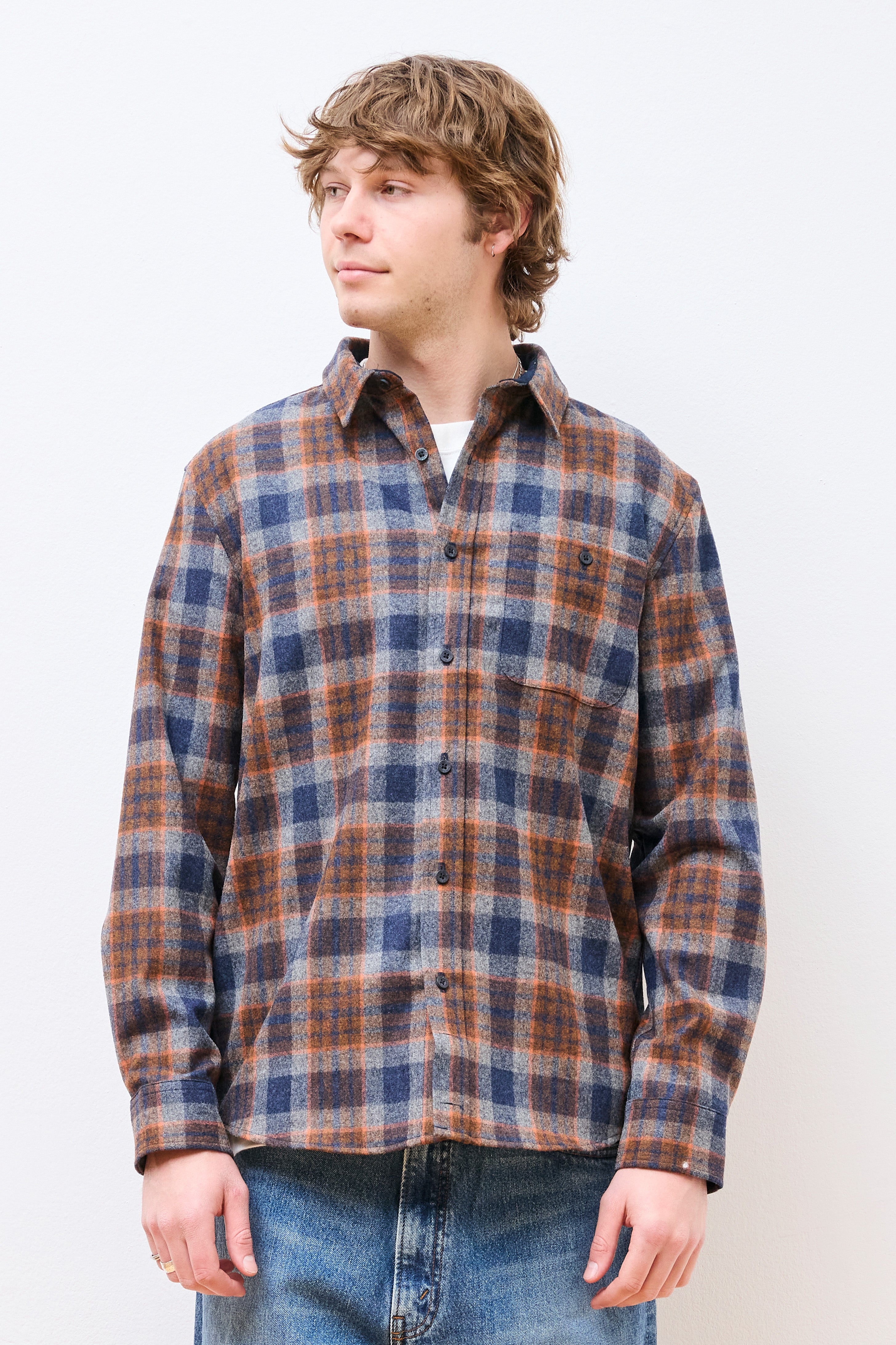 Trail Shirt Navy Mix/Orange Plaid