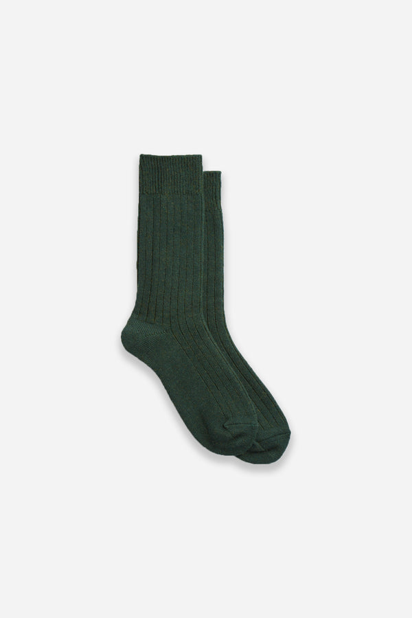Cotton Wool Ribbed Crew Sock D.Green