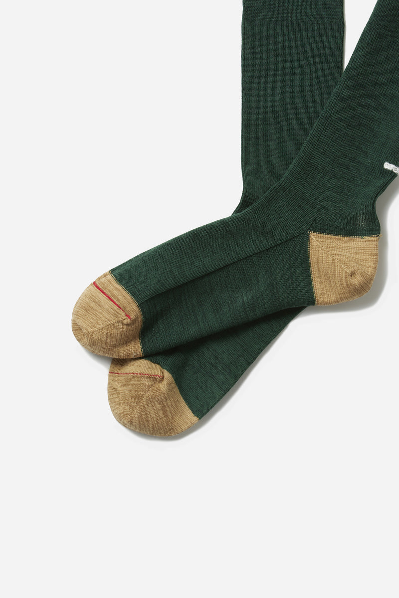 Organic Cotton Blend Crew Socks D.Green/Beige