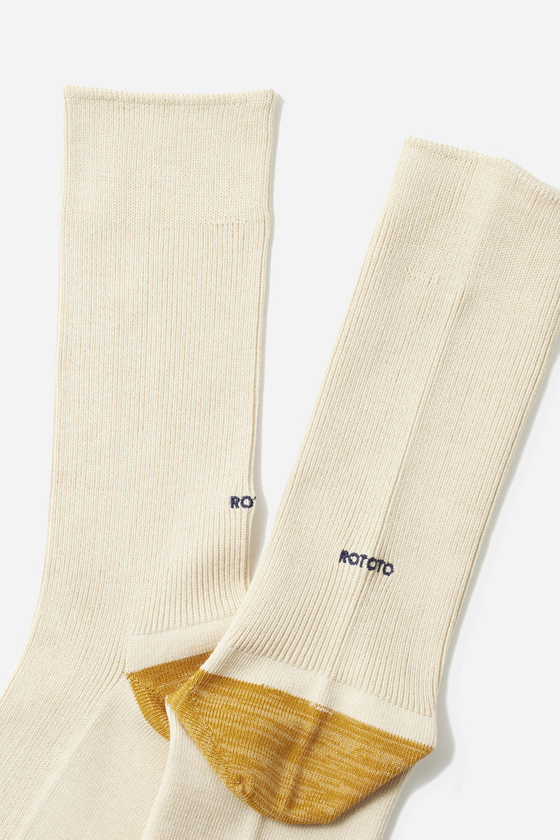 Organic Cotton Blend Crew Socks Raw White/Gold