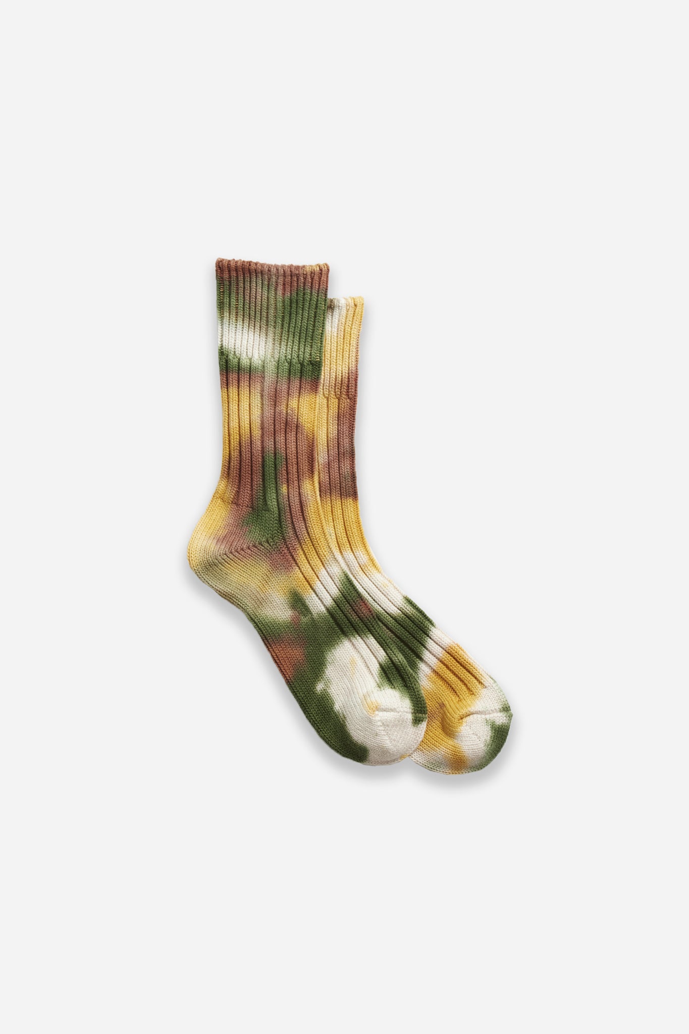 Tie Dye Ribbed Crew Socks Green/Gold/Brown