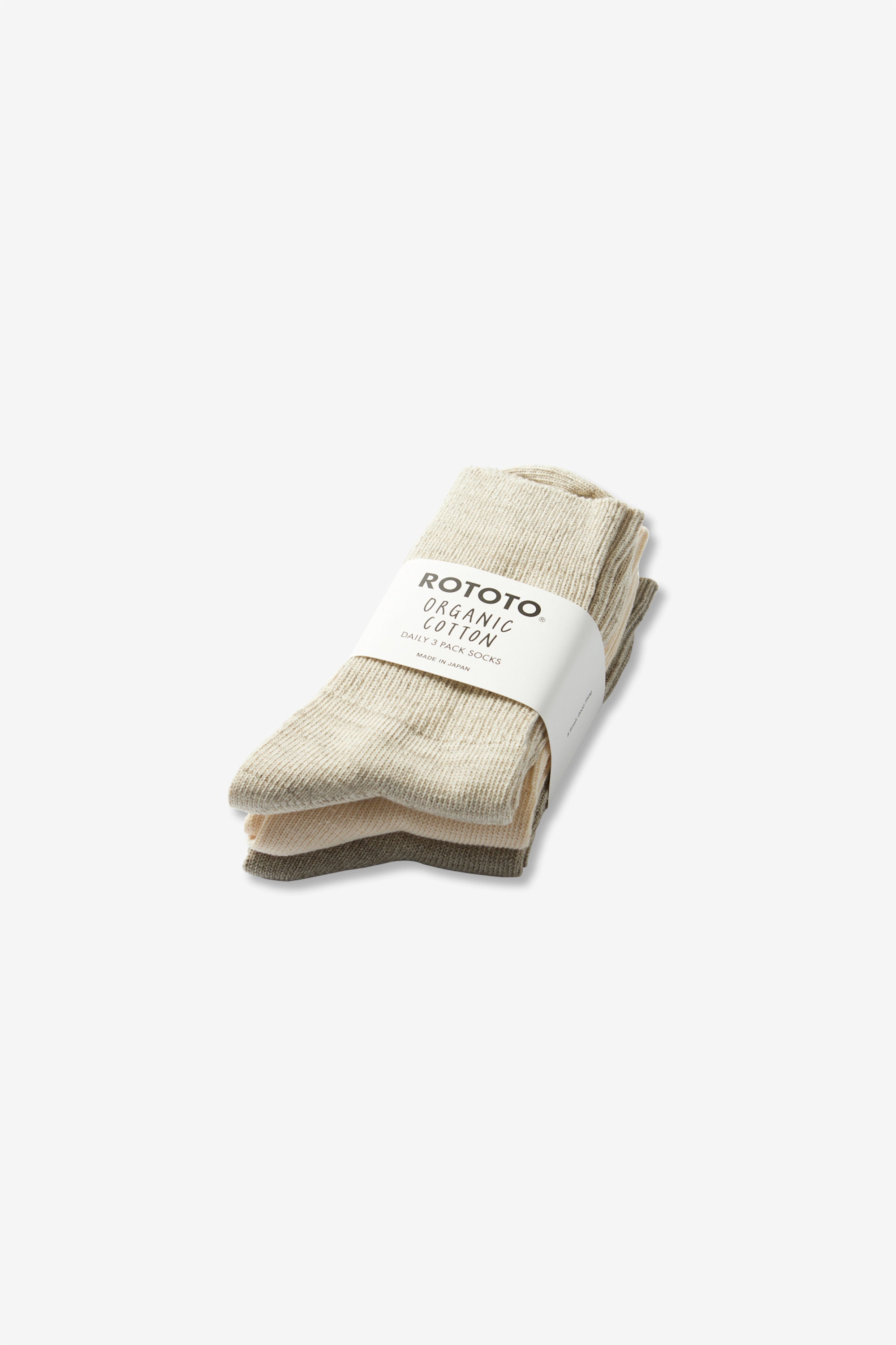 Organic Daily 3-Pack Ribbed Crew Socks Ecru/Gray