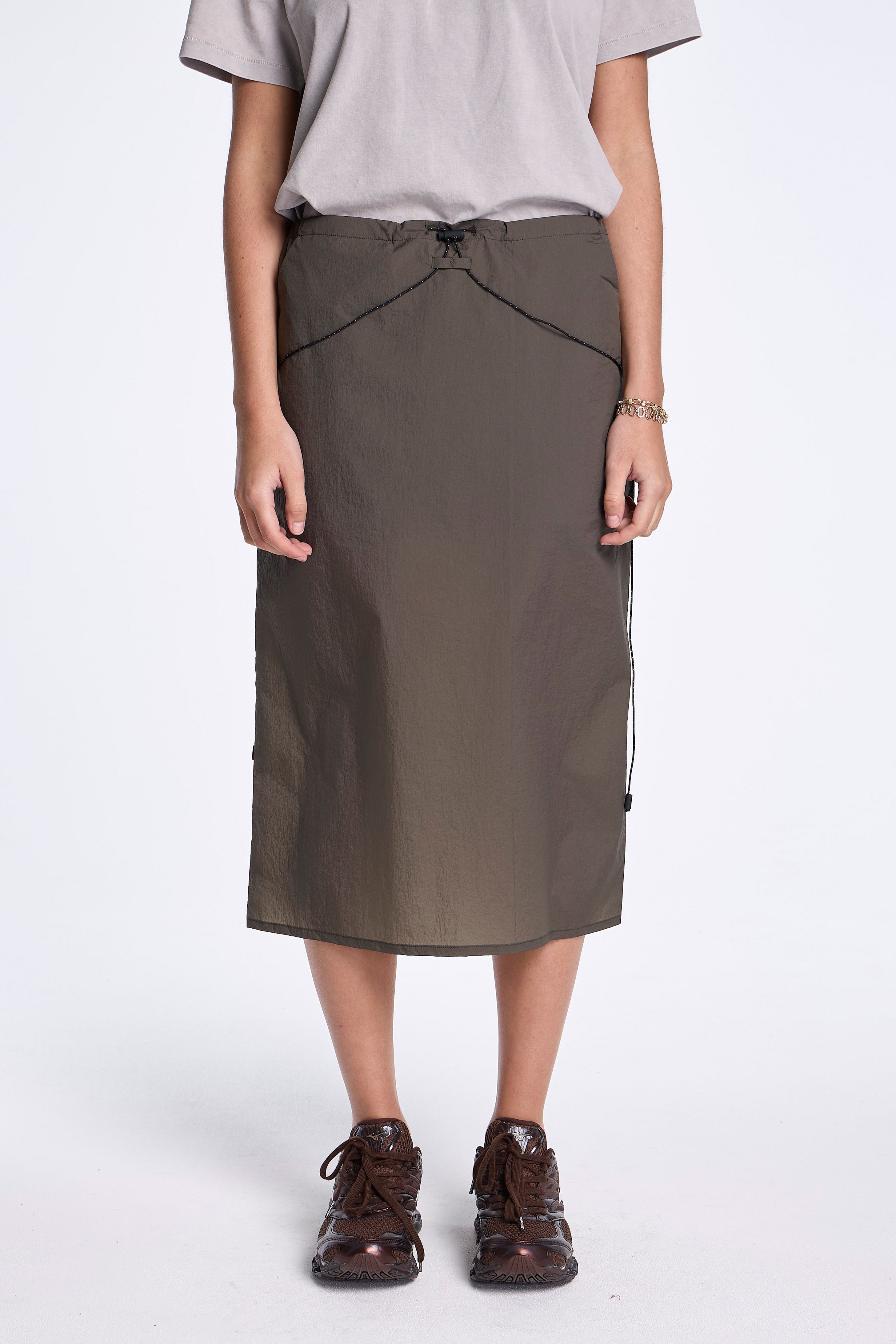 Gly See Through Mid Skirt Olive