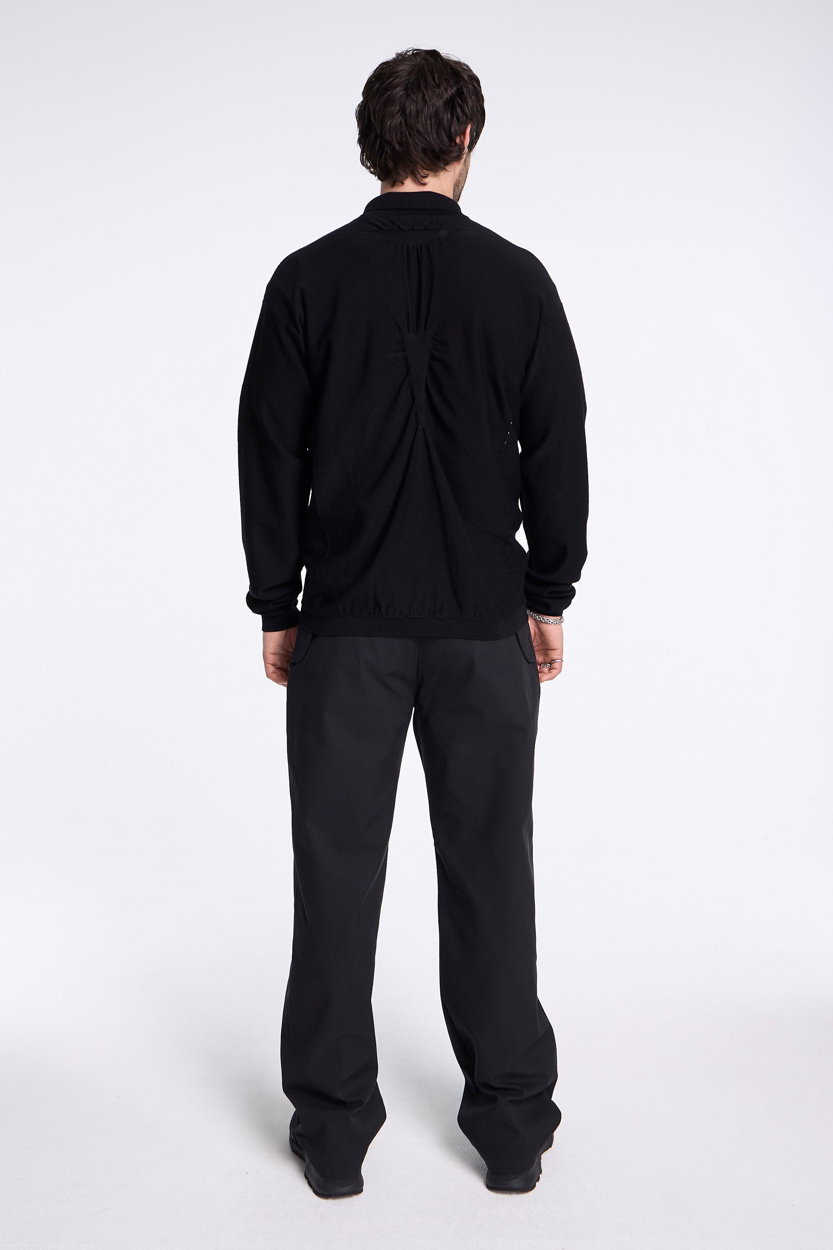 Pinched Wool Knit Polo Black
