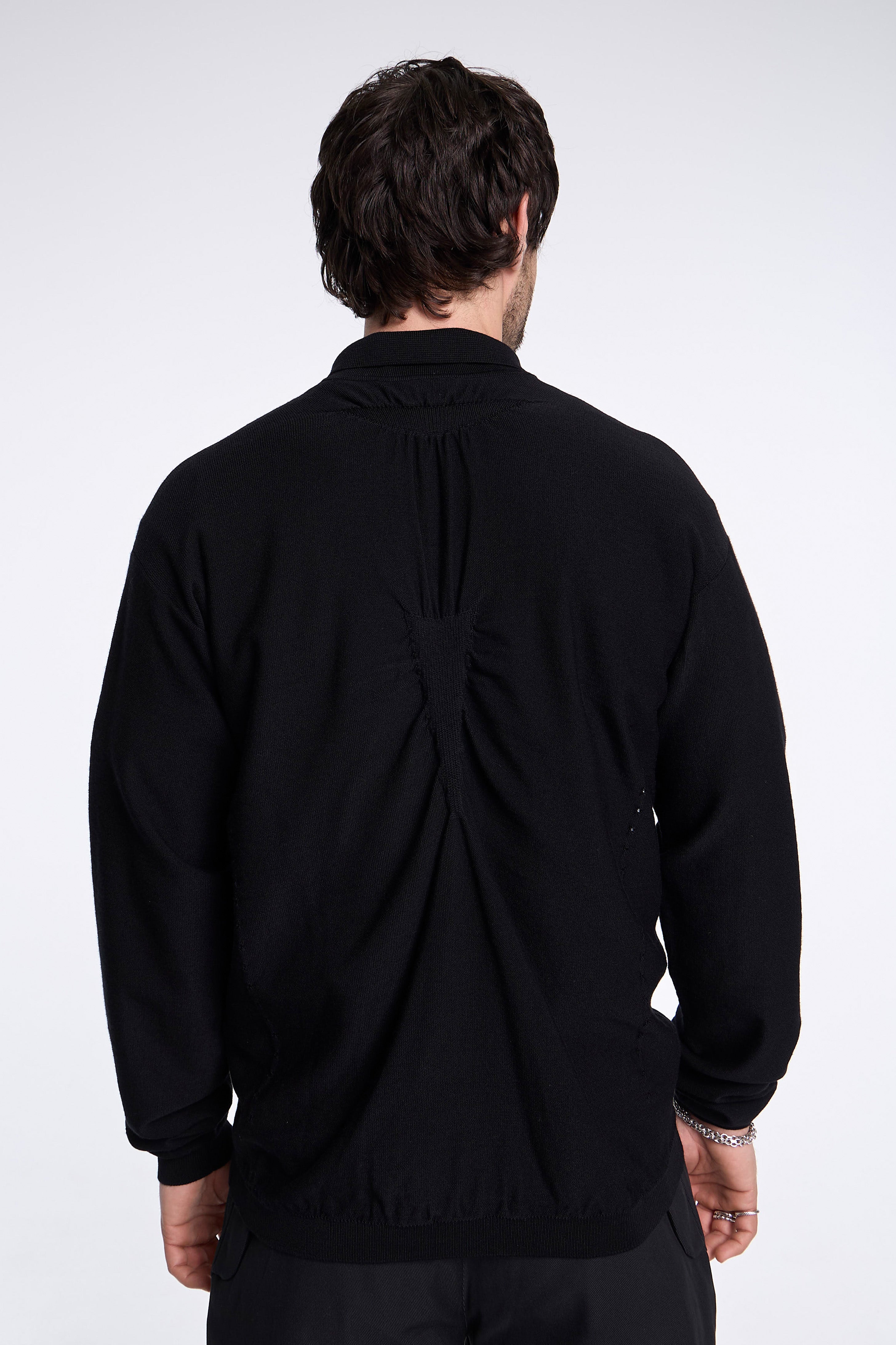 Pinched Wool Knit Polo Black
