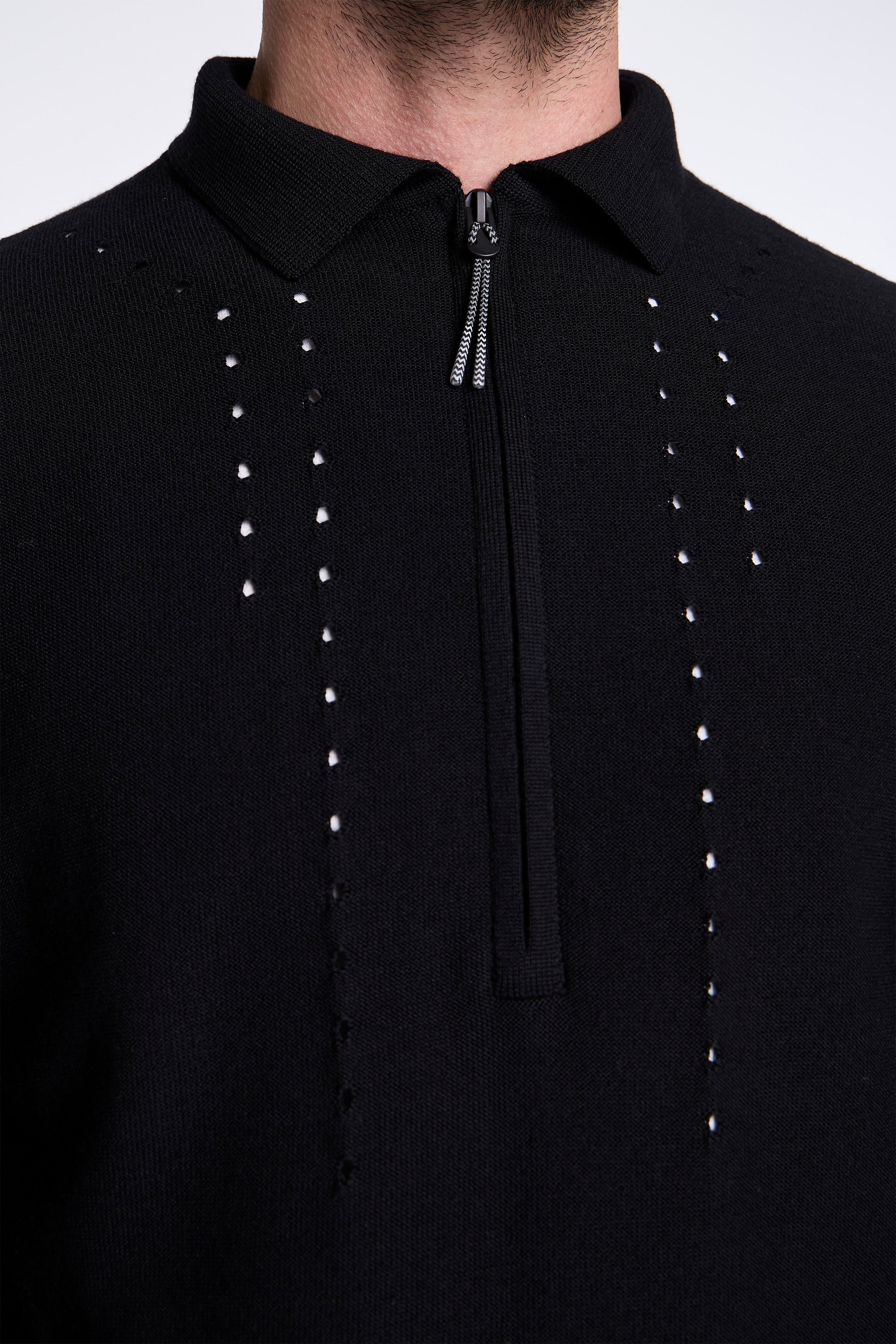 Pinched Wool Knit Polo Black