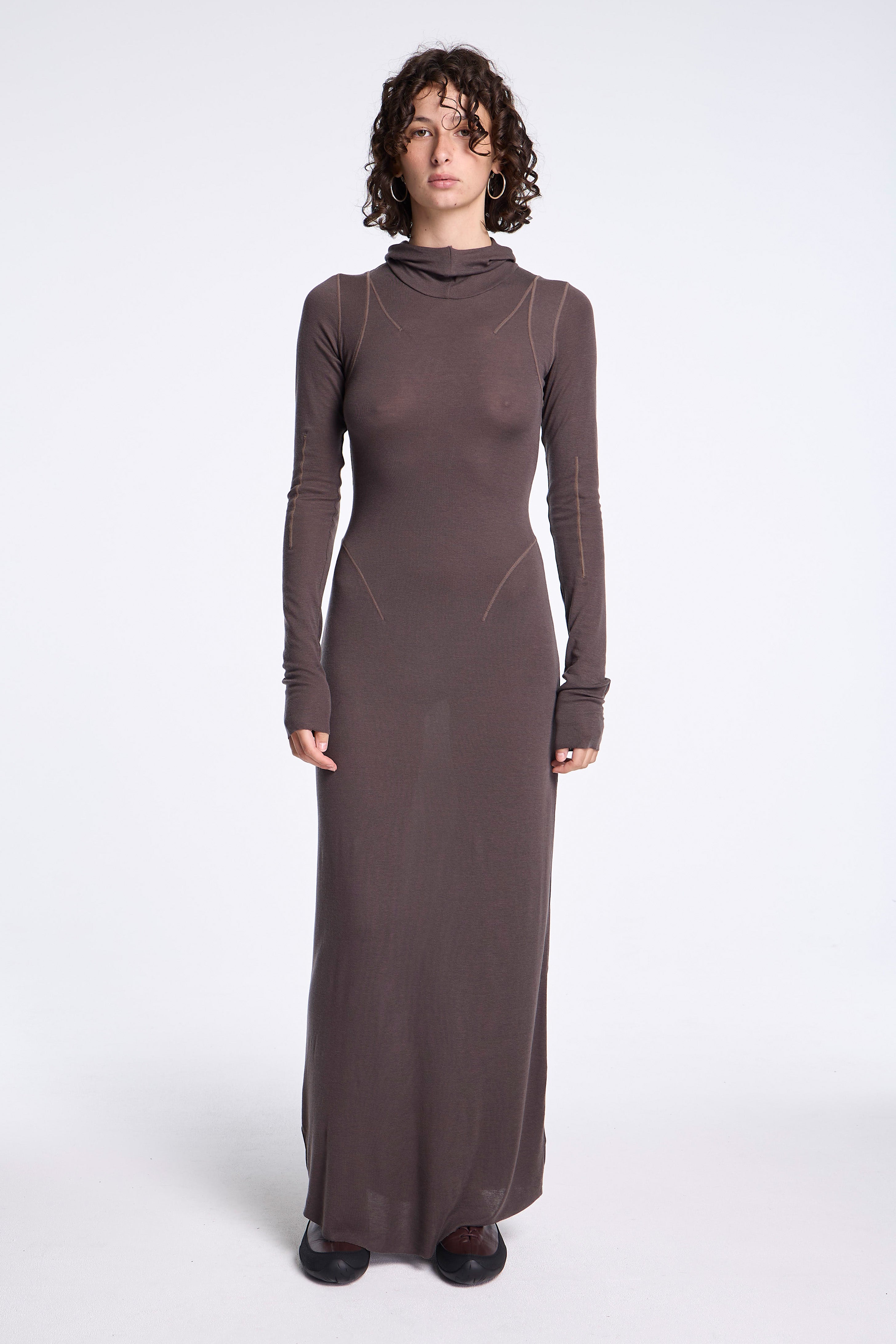 Themba Sheer Hooded Dress Anthracite