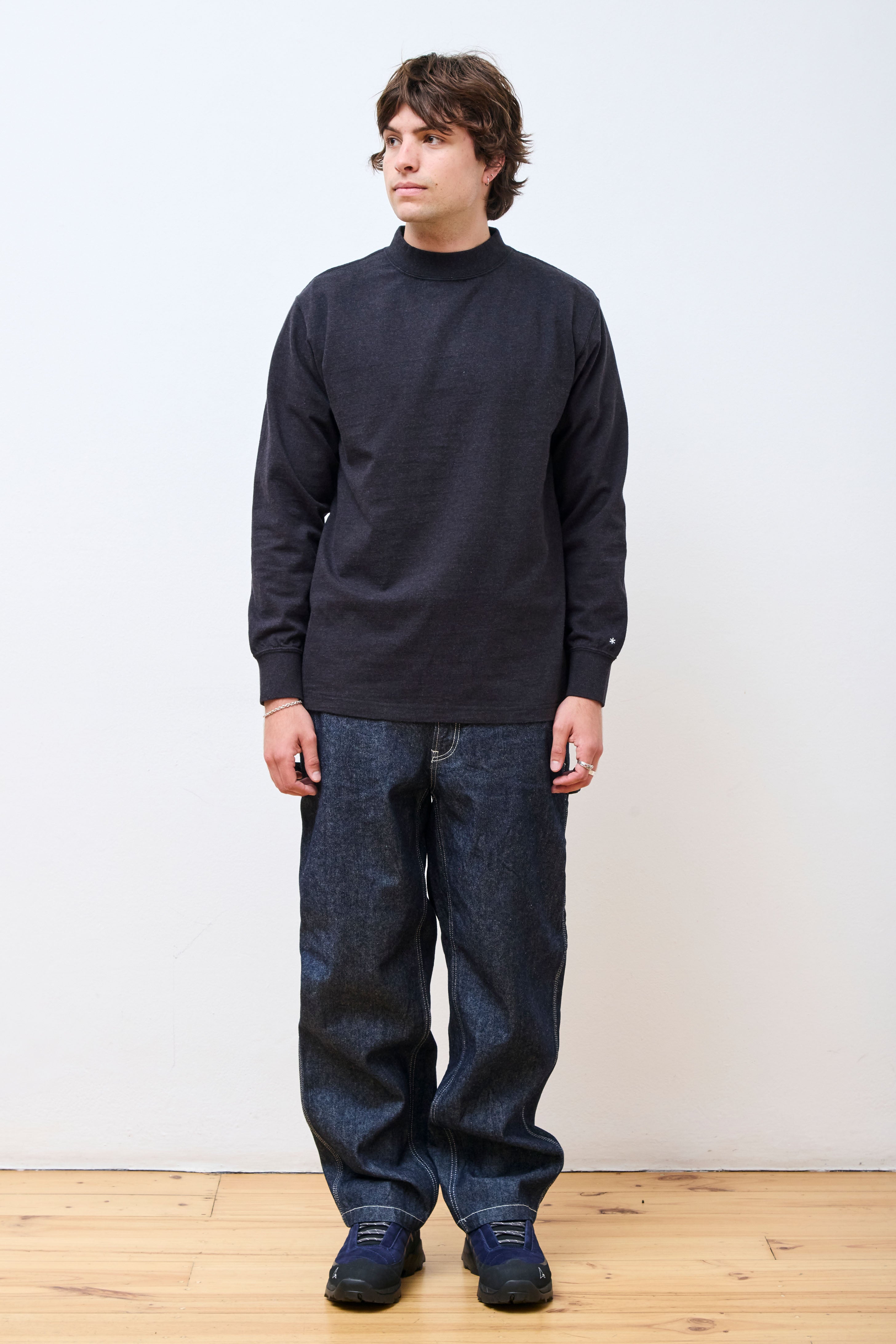 Recycled Cotton Heavy Mockneck LS T shirt Black