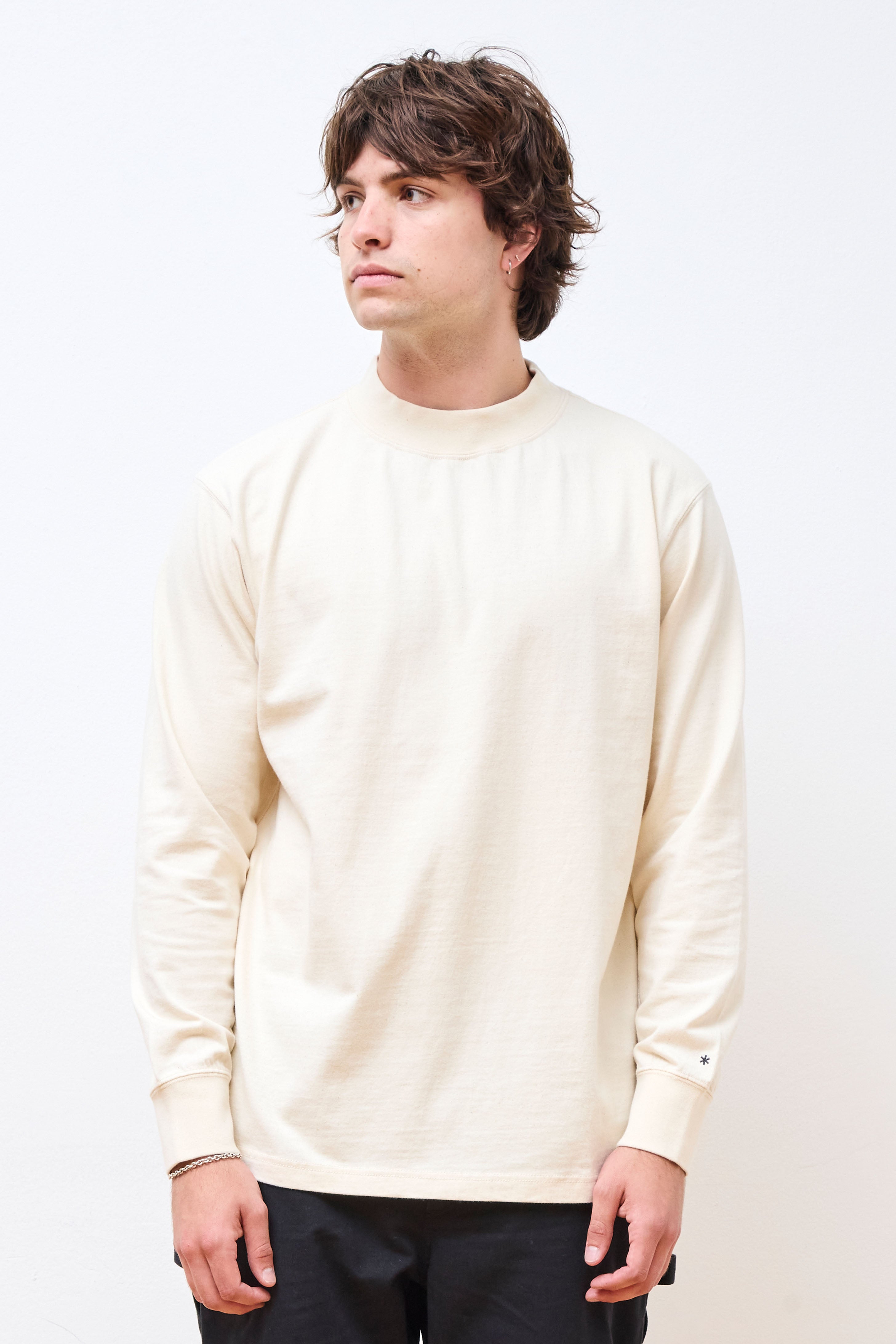 Recycled Cotton Heavy Mockneck LS T shirt Ecru