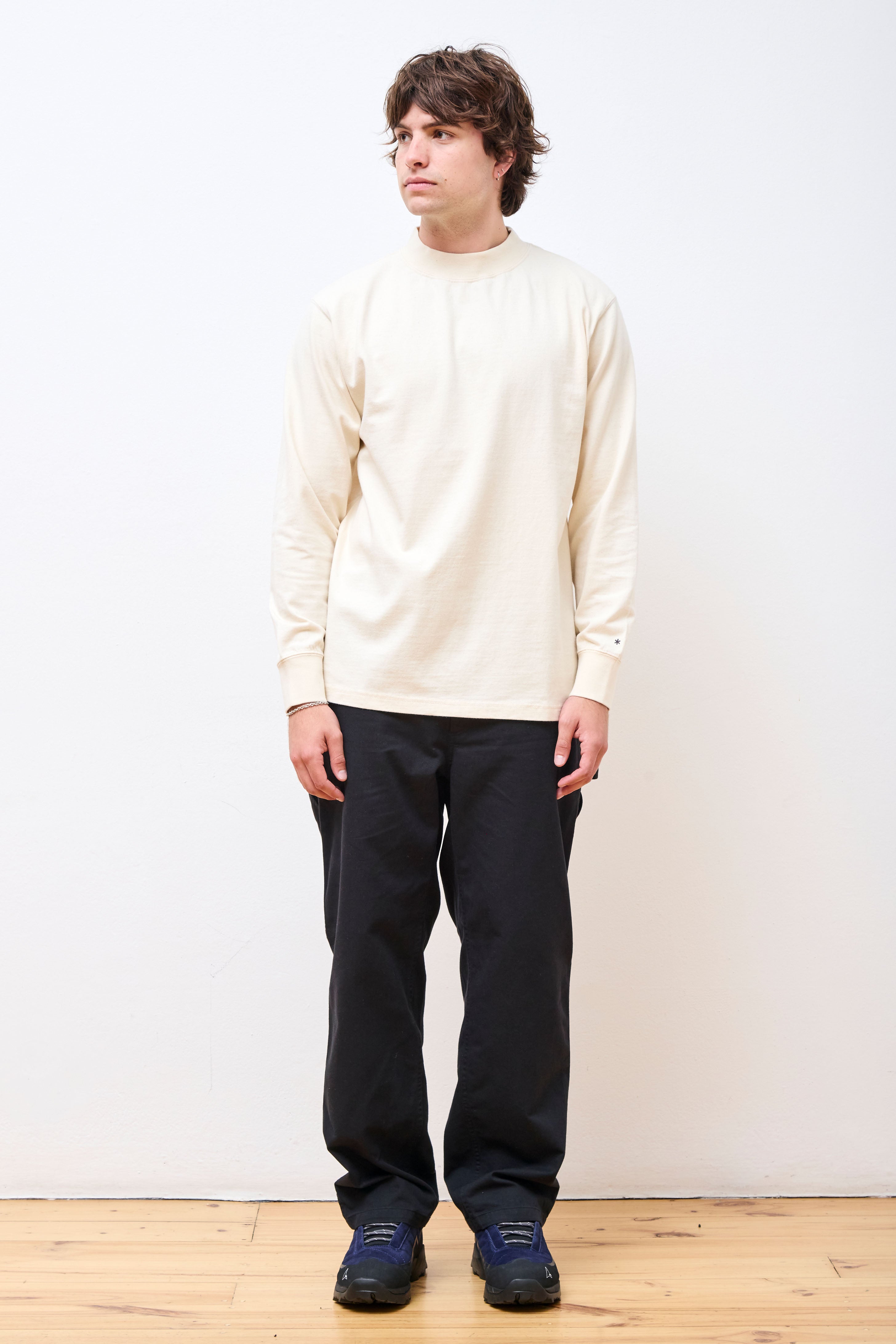 Recycled Cotton Heavy Mockneck LS T shirt Ecru