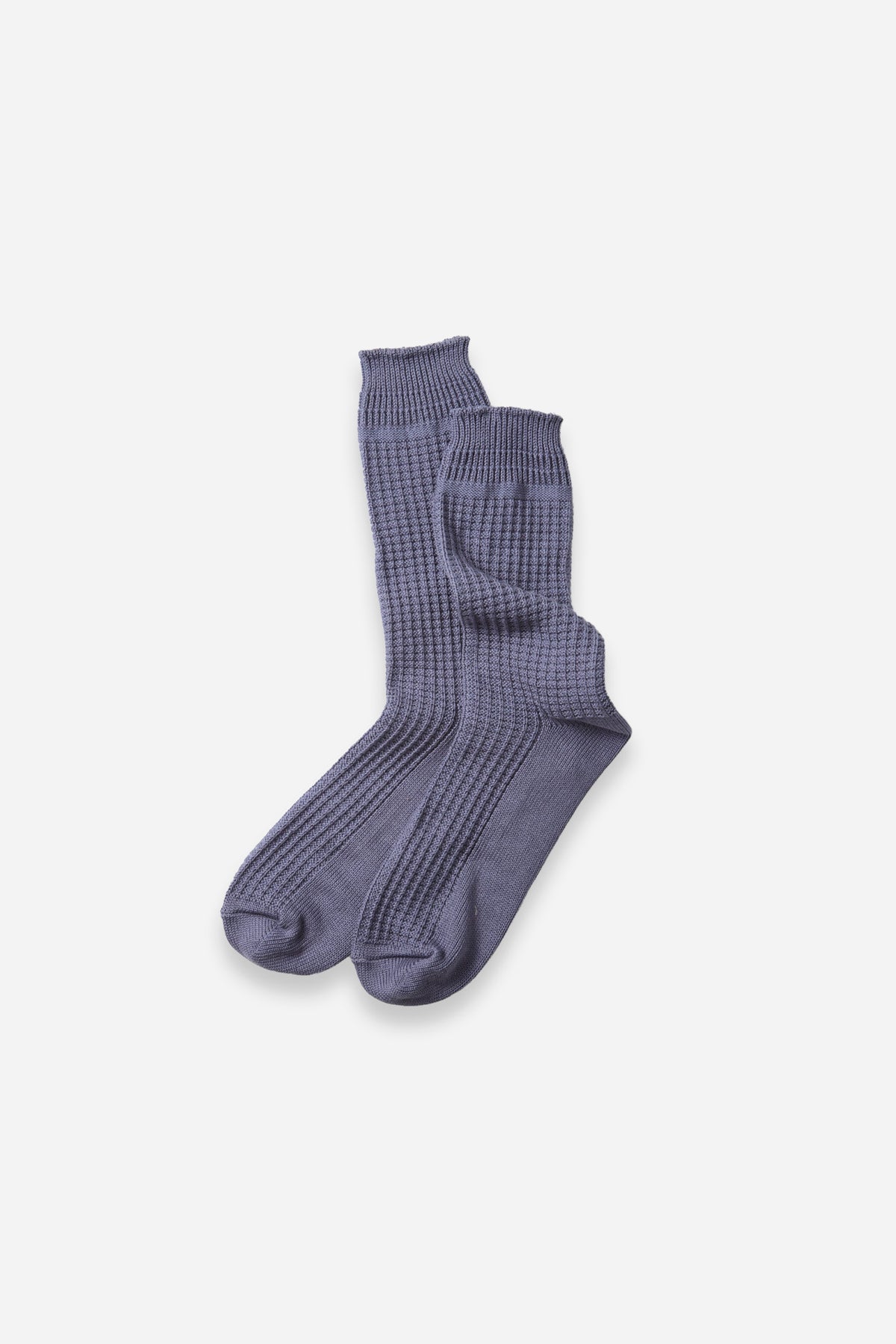 Cotton Waffle Crew Socks Faded Blue