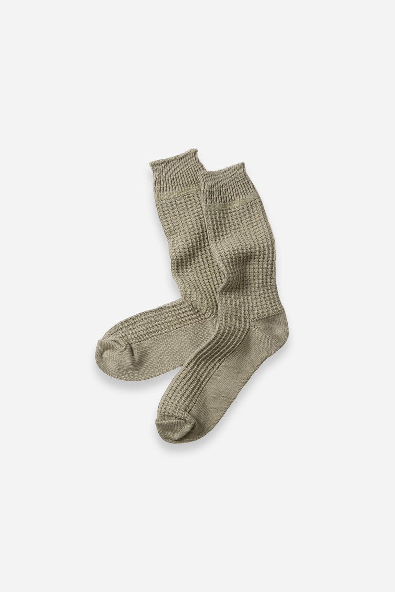 Cotton Waffle Crew Socks Sage
