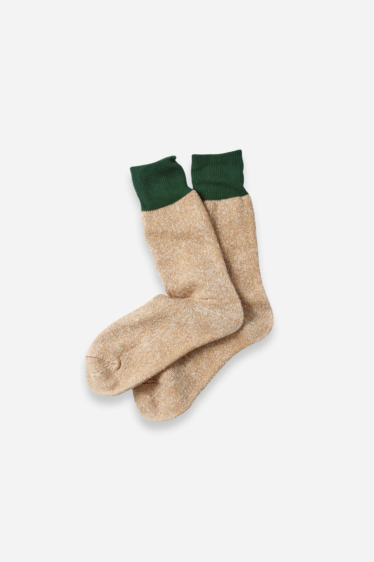 Double Face Crew Socks "Silk & Cotton" D.Green/Beige