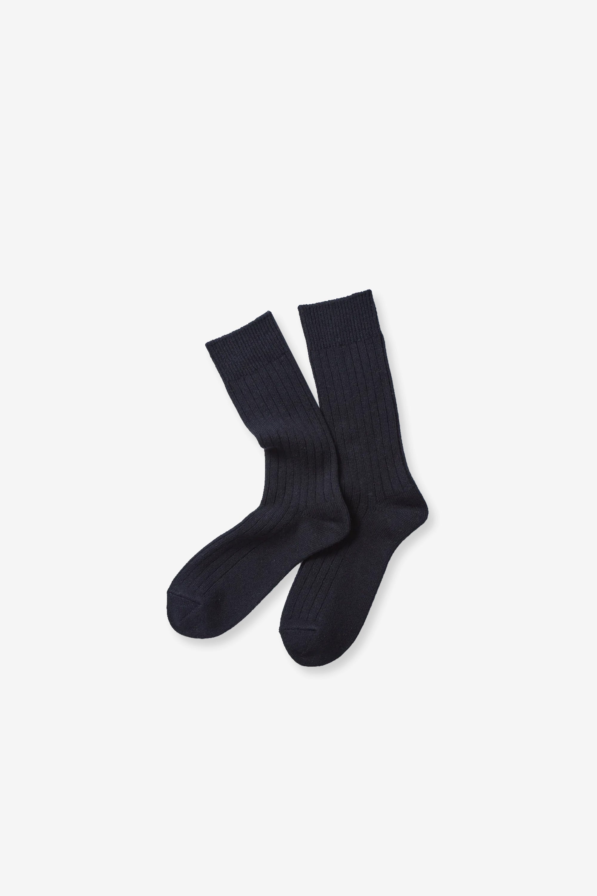 Cotton Wool Ribbed Crew Socks Black