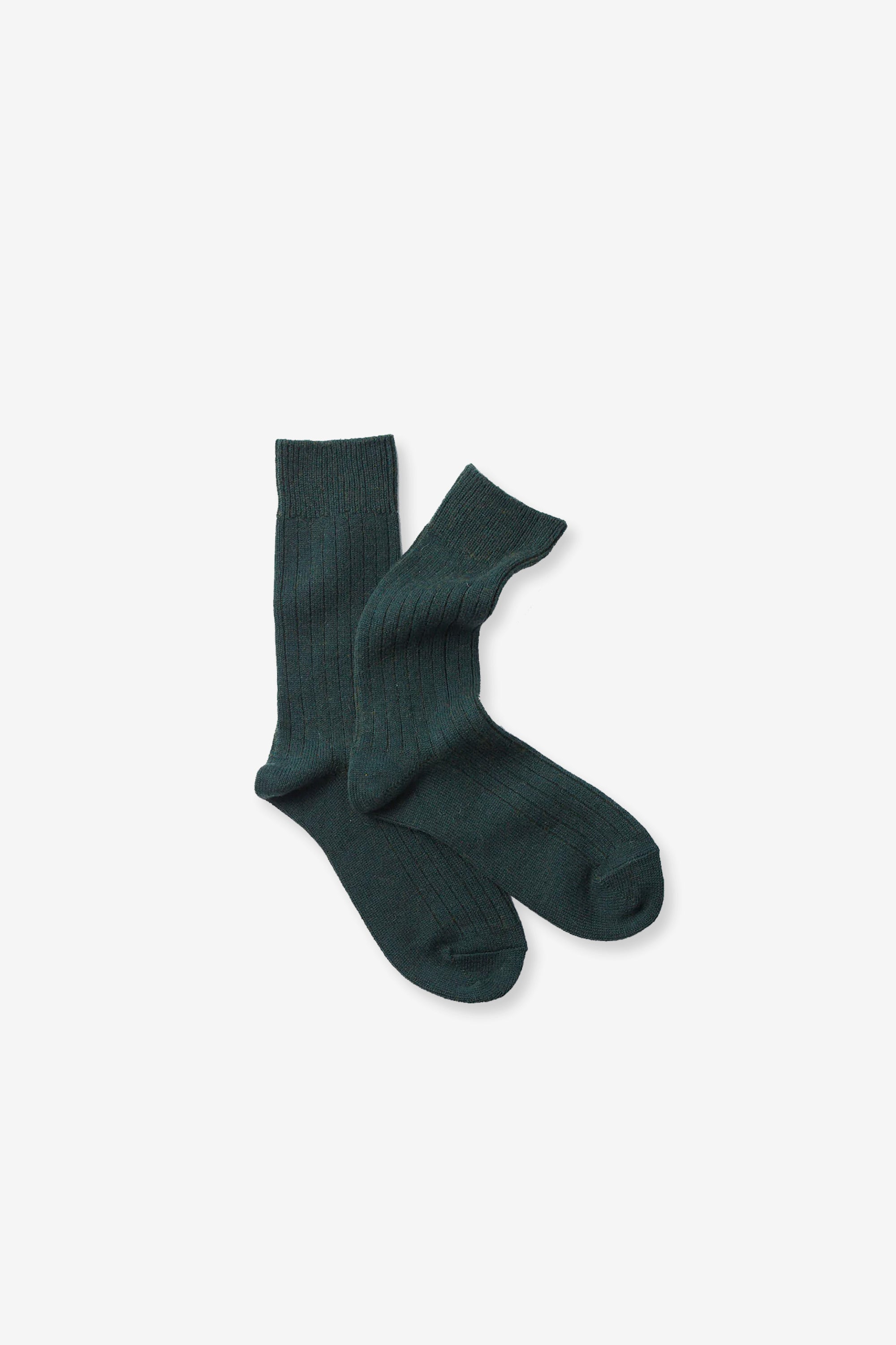 Cotton Wool Ribbed Crew Socks D.Green