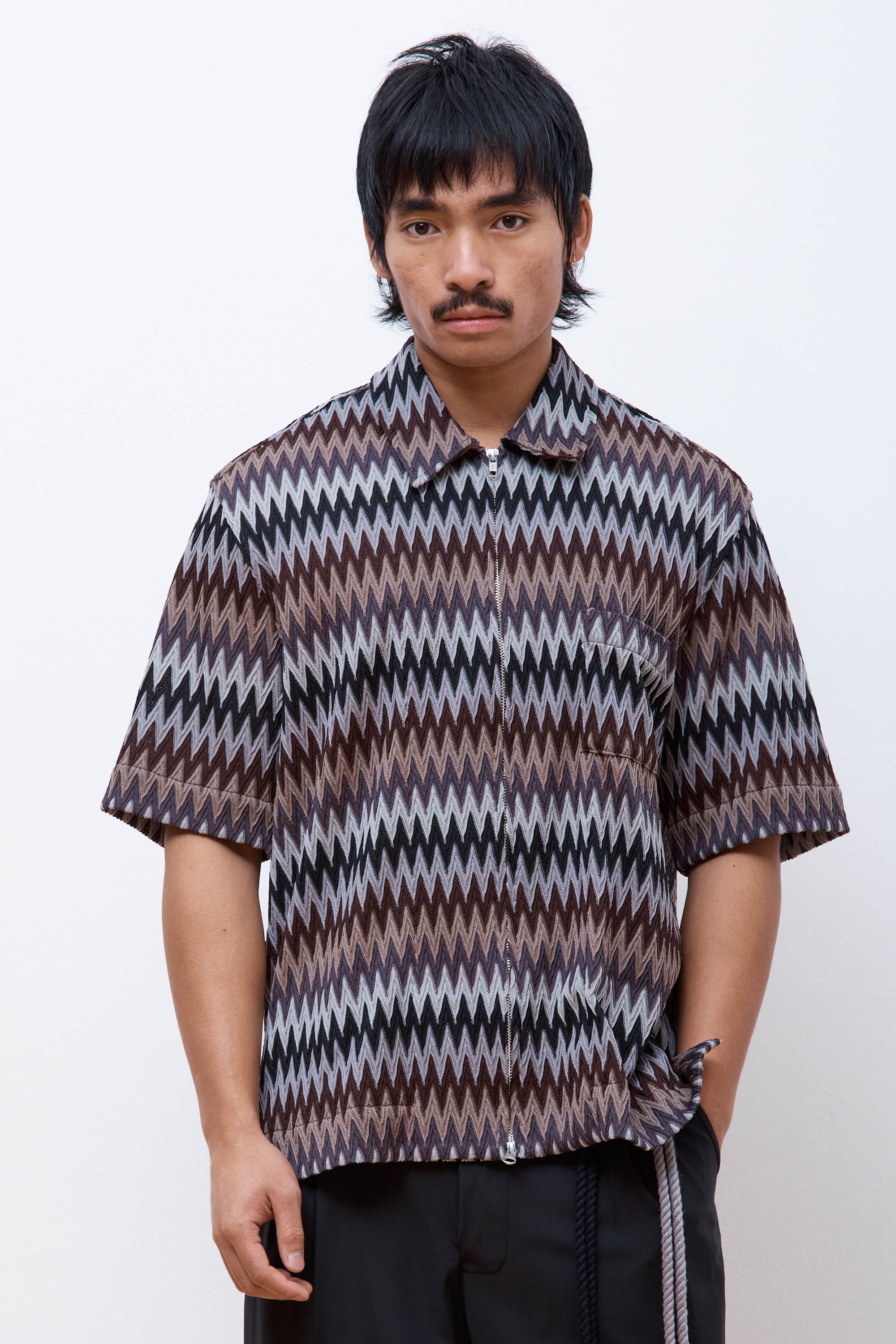 Zip Up Box Shirt Brown