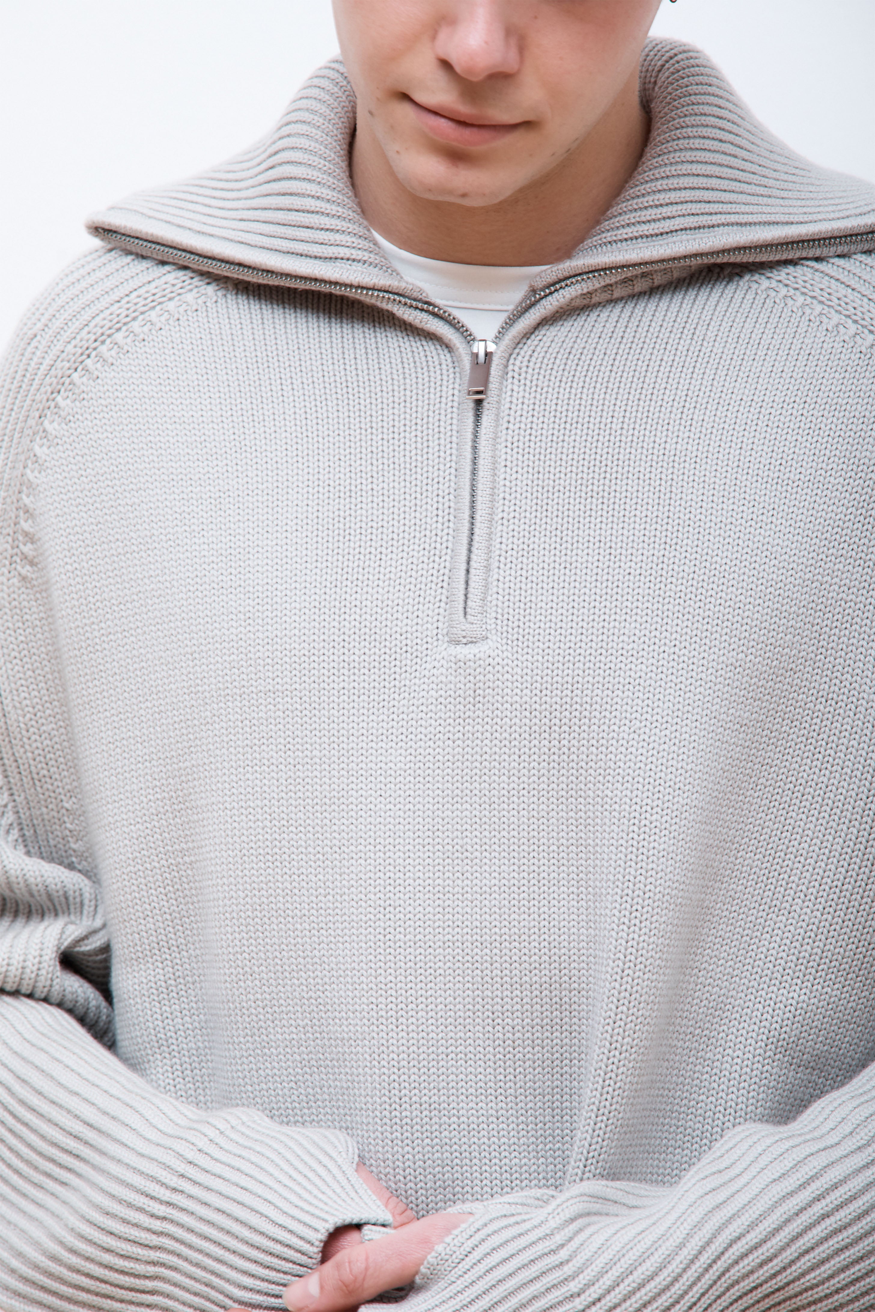 Level Half Zip Knit Pebble