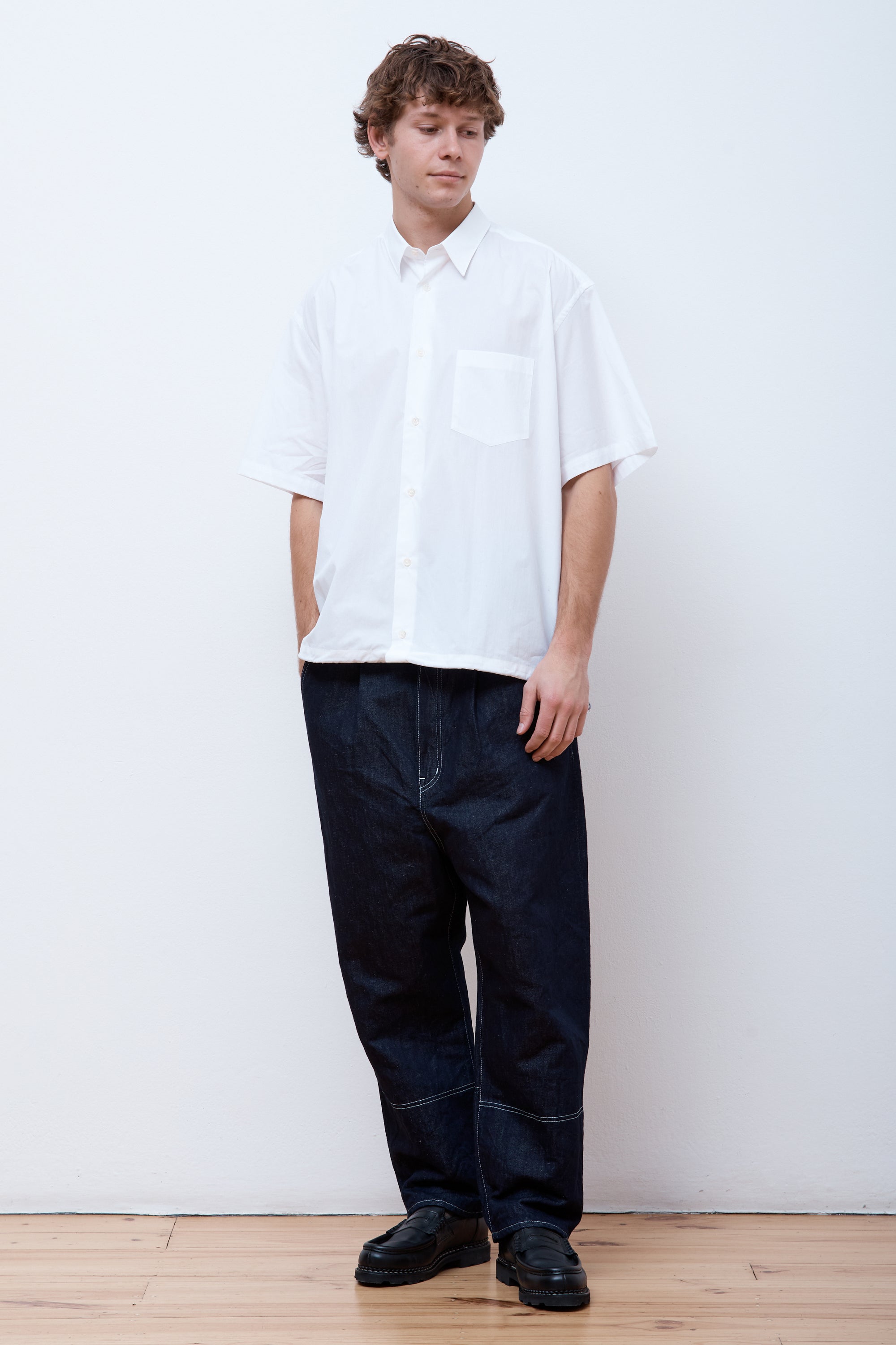 Cotton Drawstring SS Shirt White