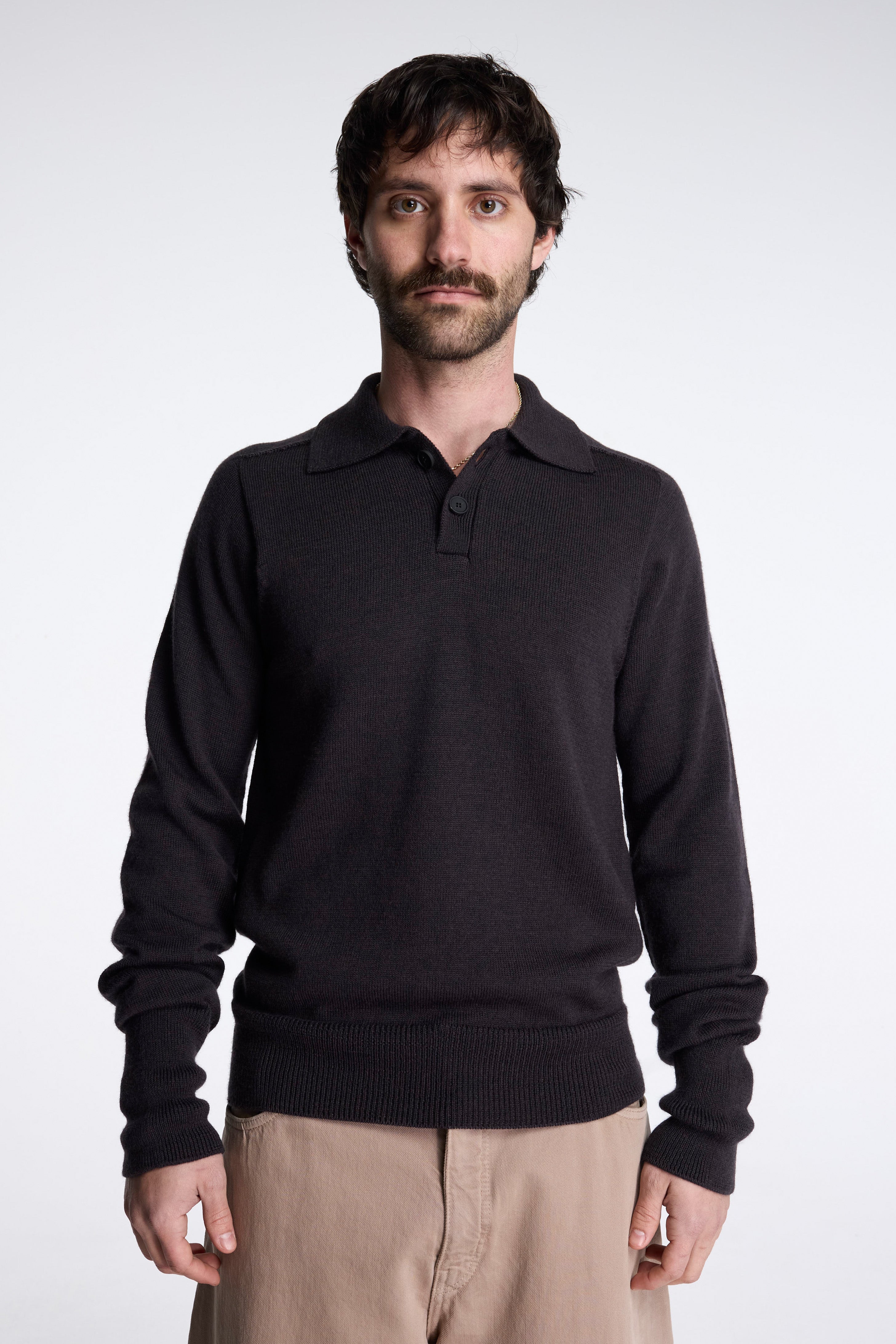 Sark Extrafine Merino Polo Walnut