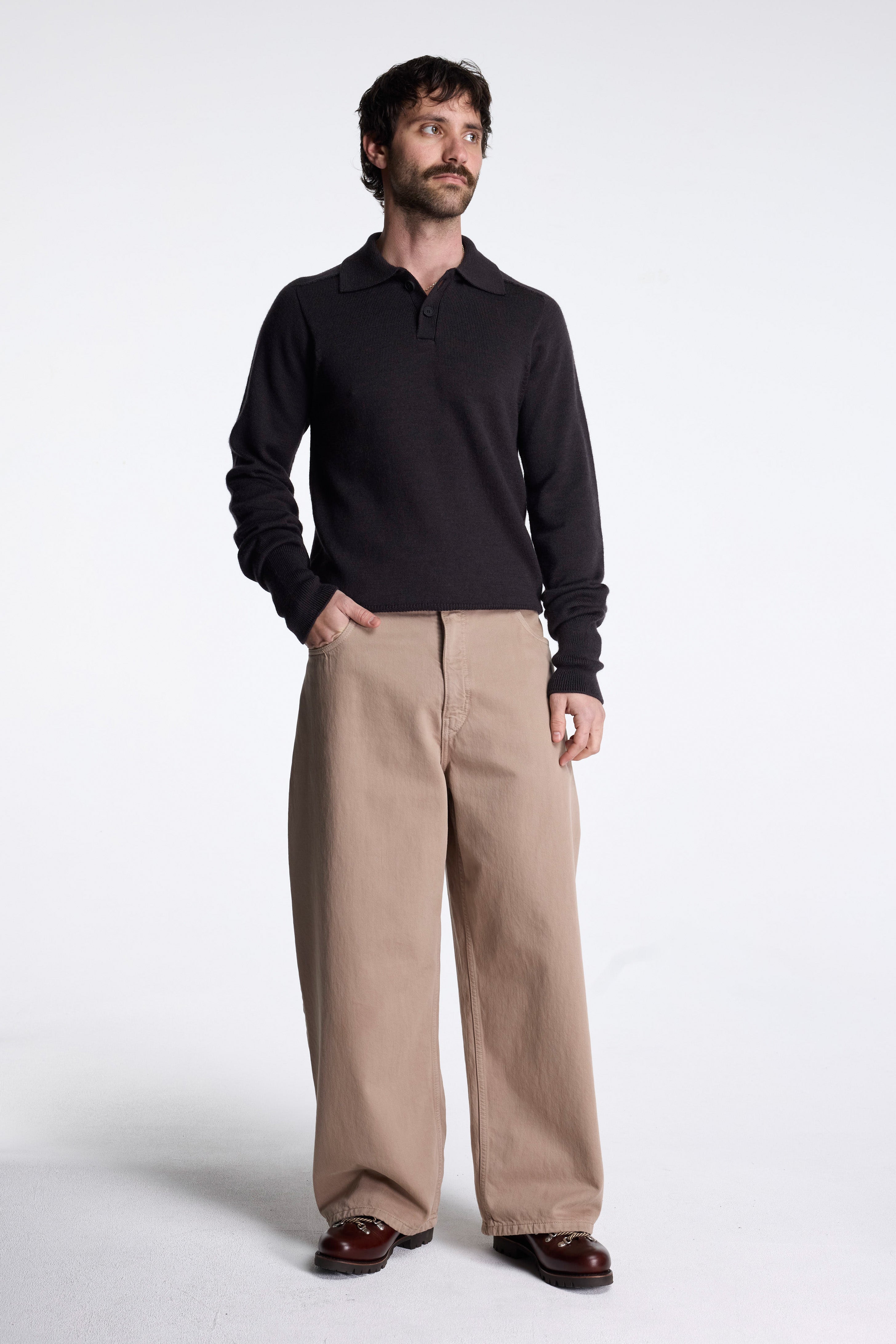 Sark Extrafine Merino Polo Walnut