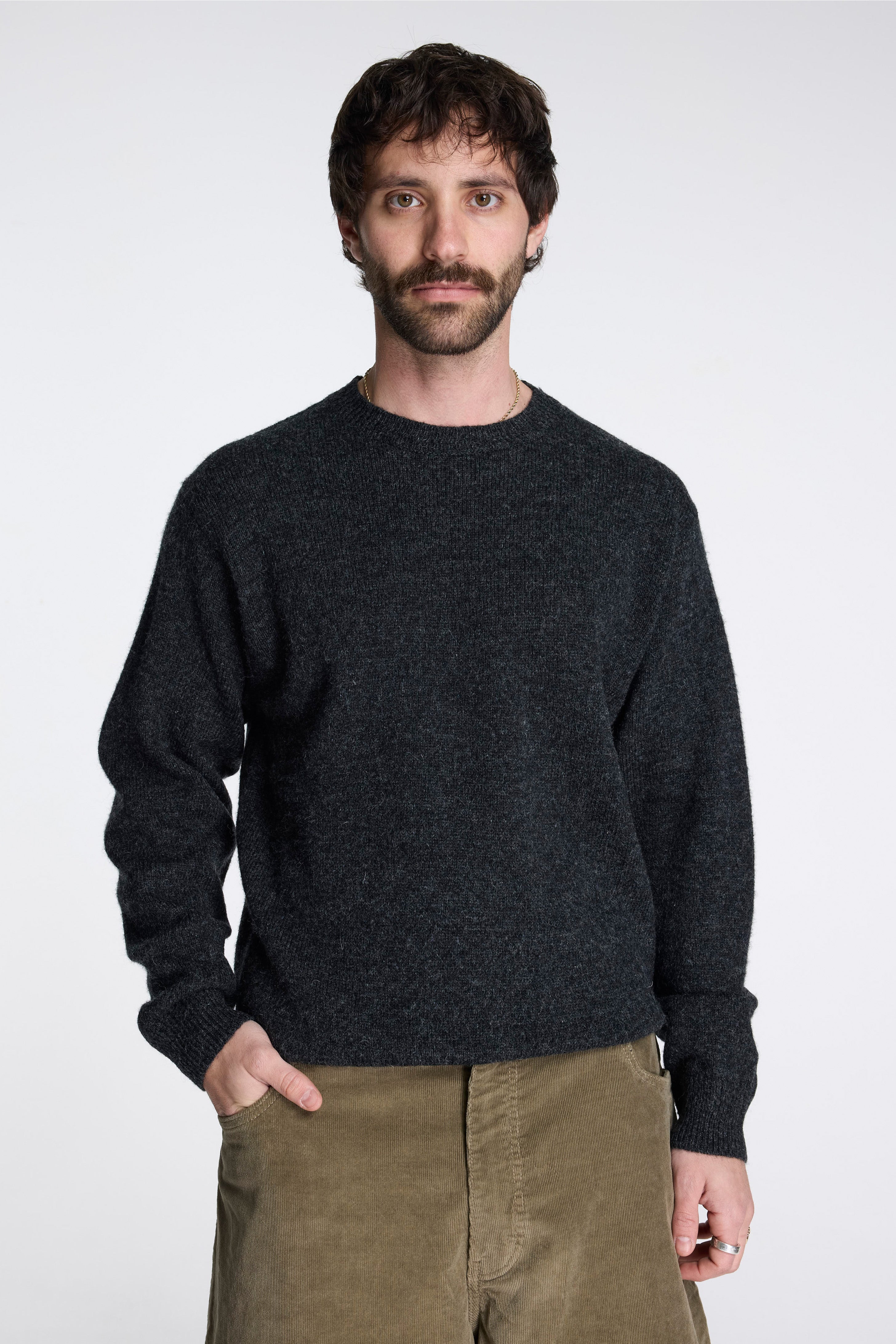 Shetland Wool Crew Black Heather