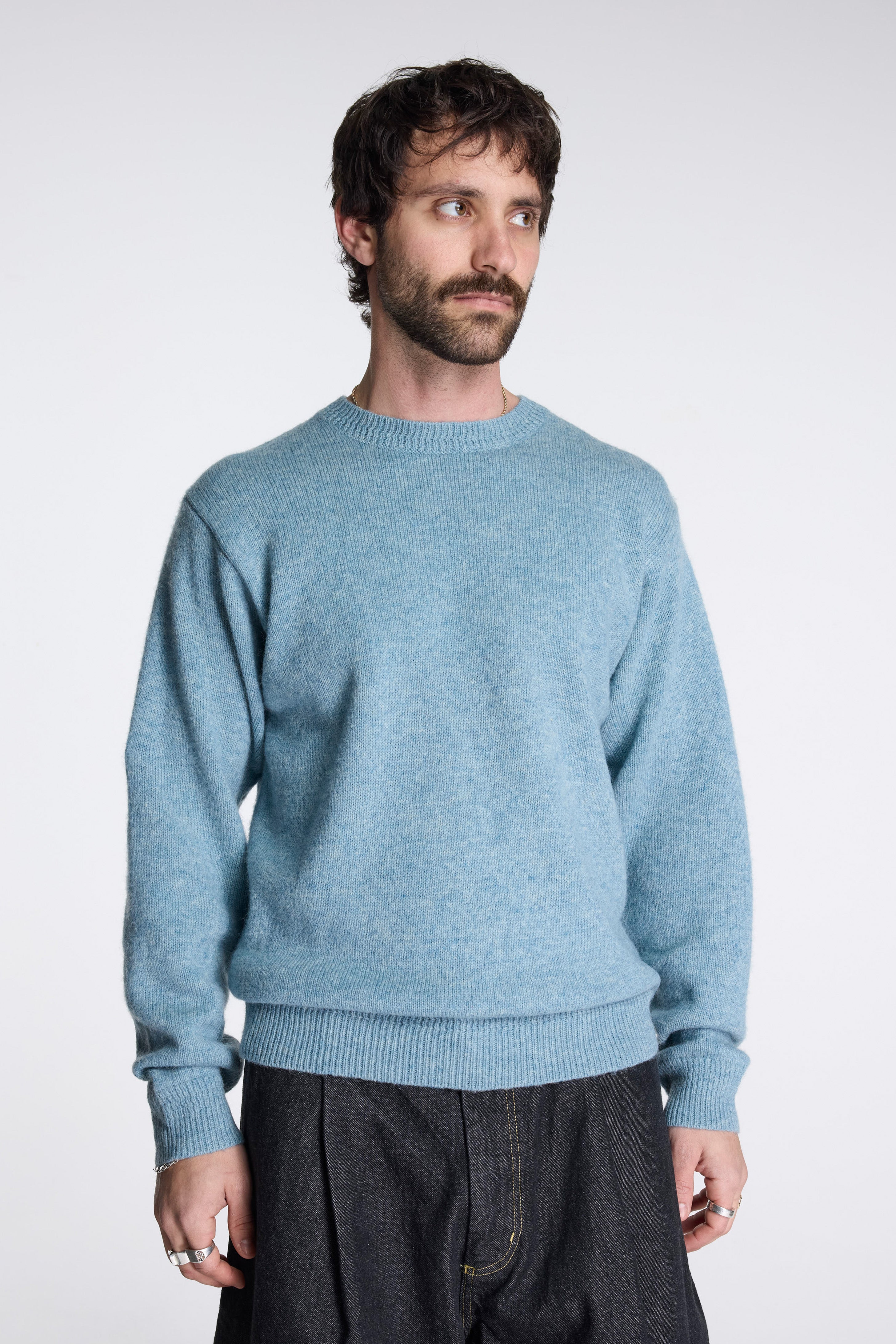 Shetland Wool Crew Light Blue Mix