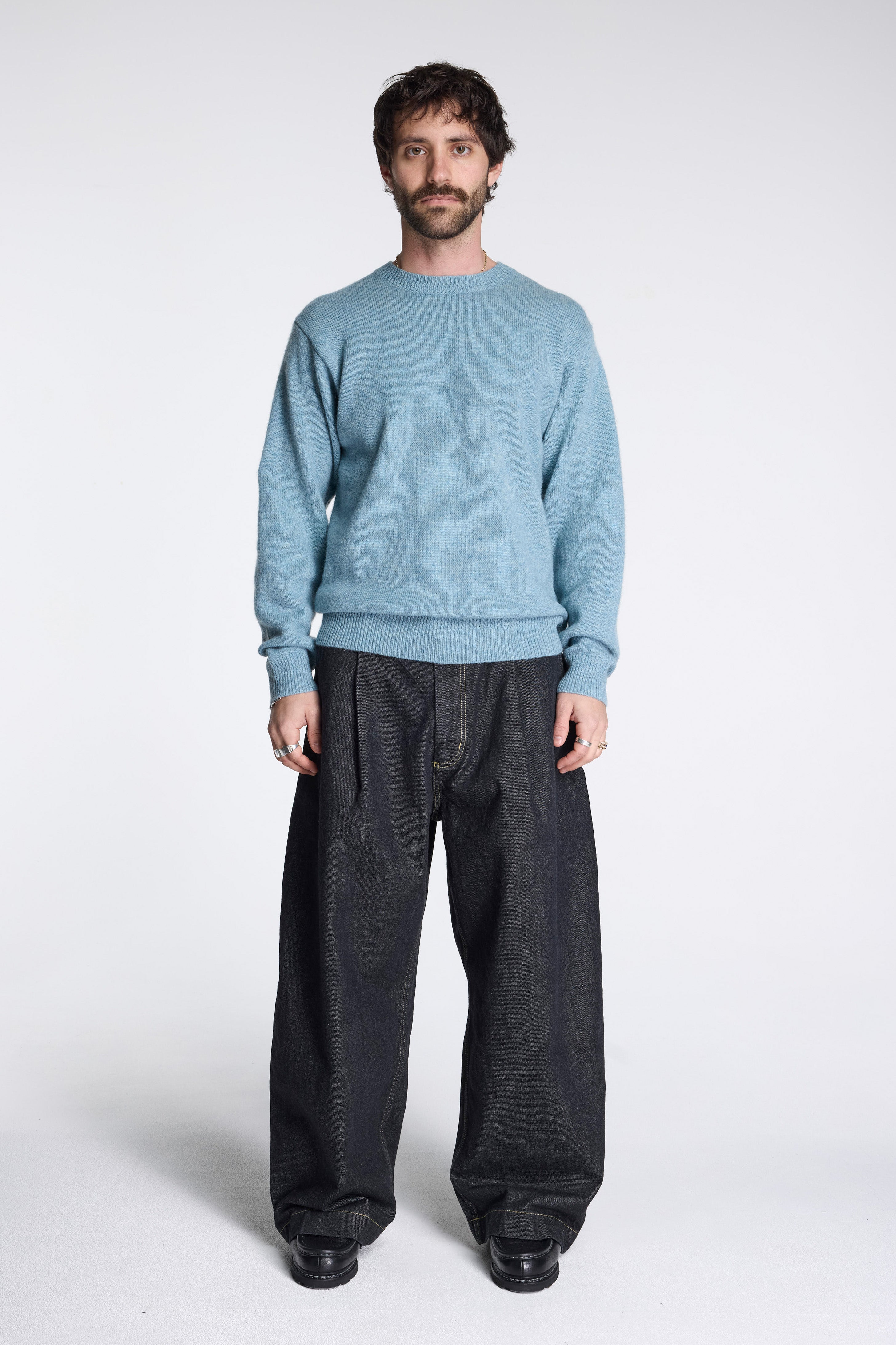 Shetland Wool Crew Light Blue Mix