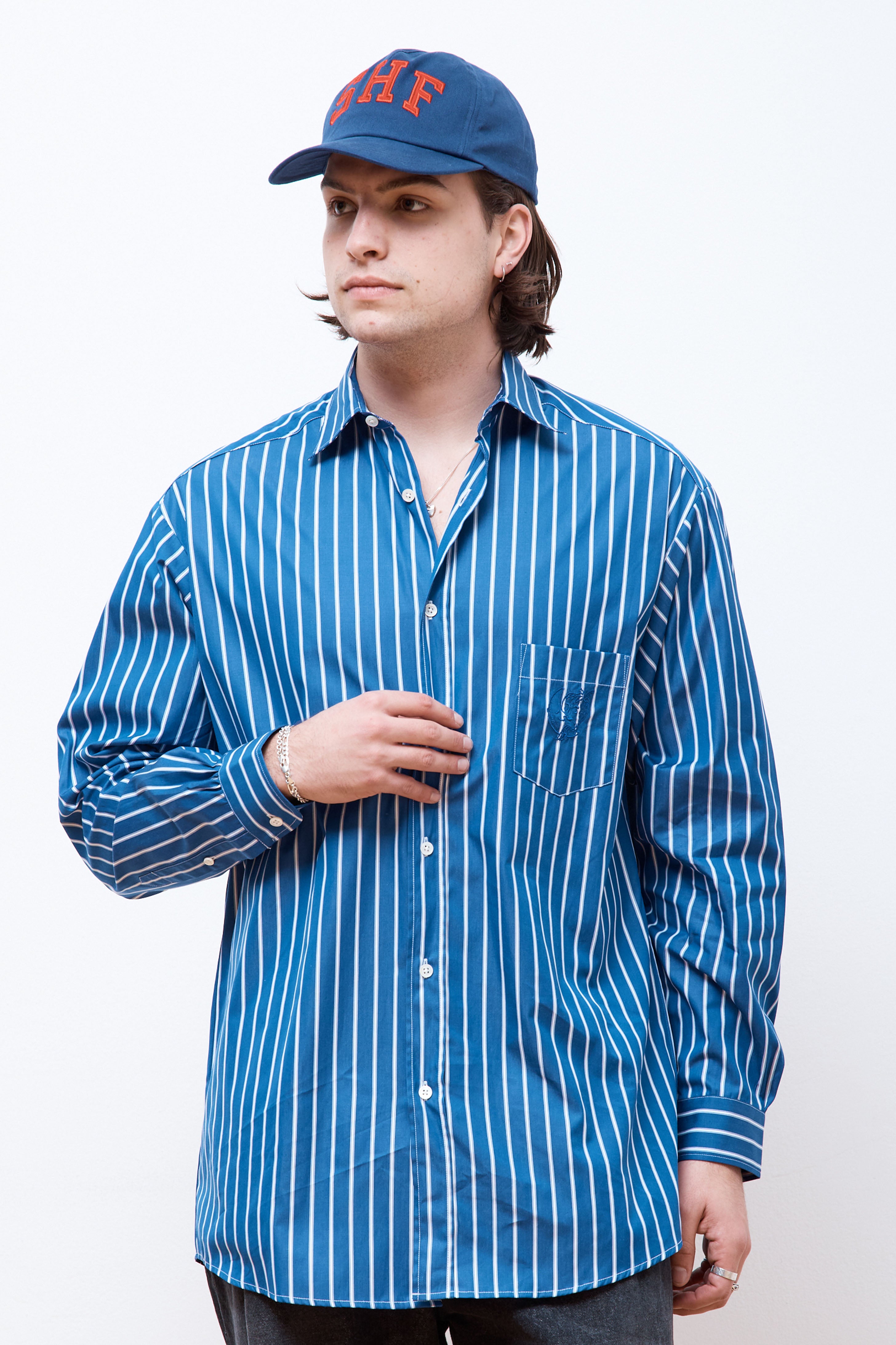 Striped Button Down Shirt Woven Blue Stripe