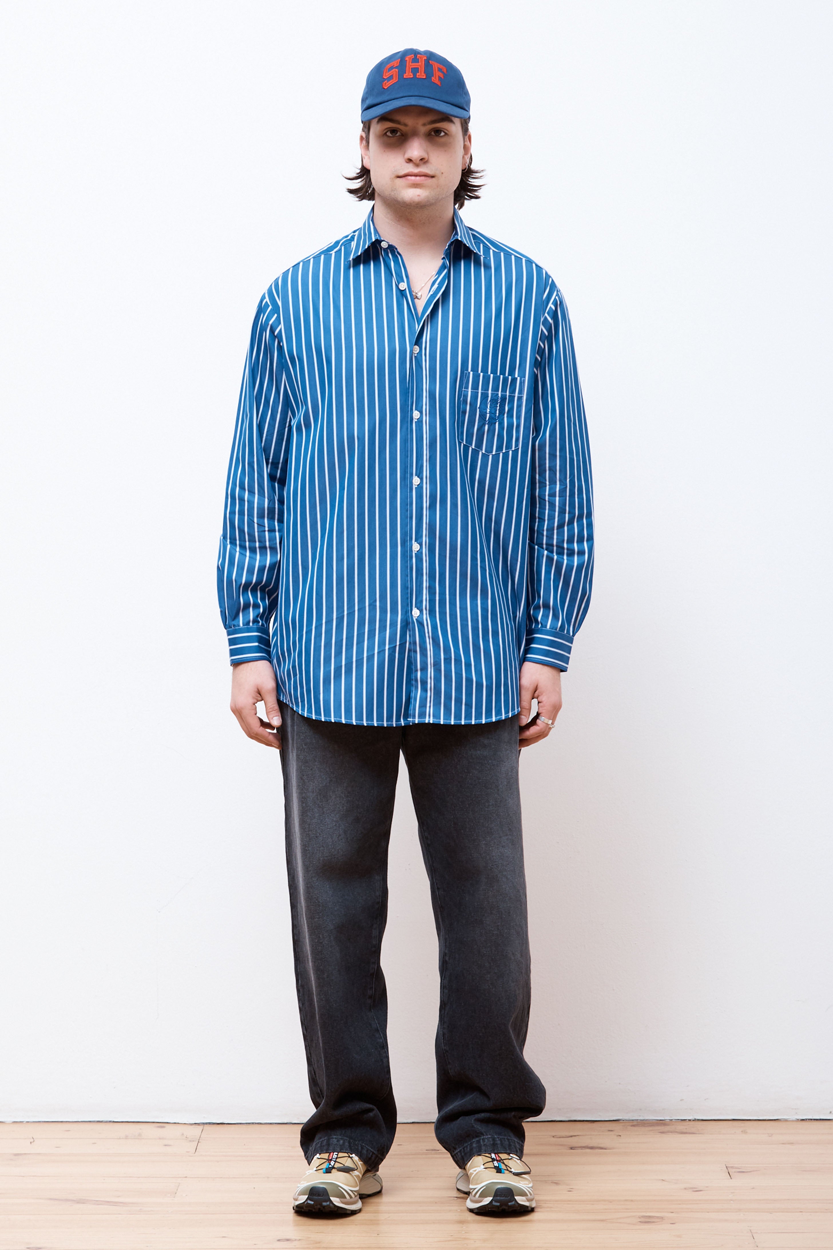 Striped Button Down Shirt Woven Blue Stripe