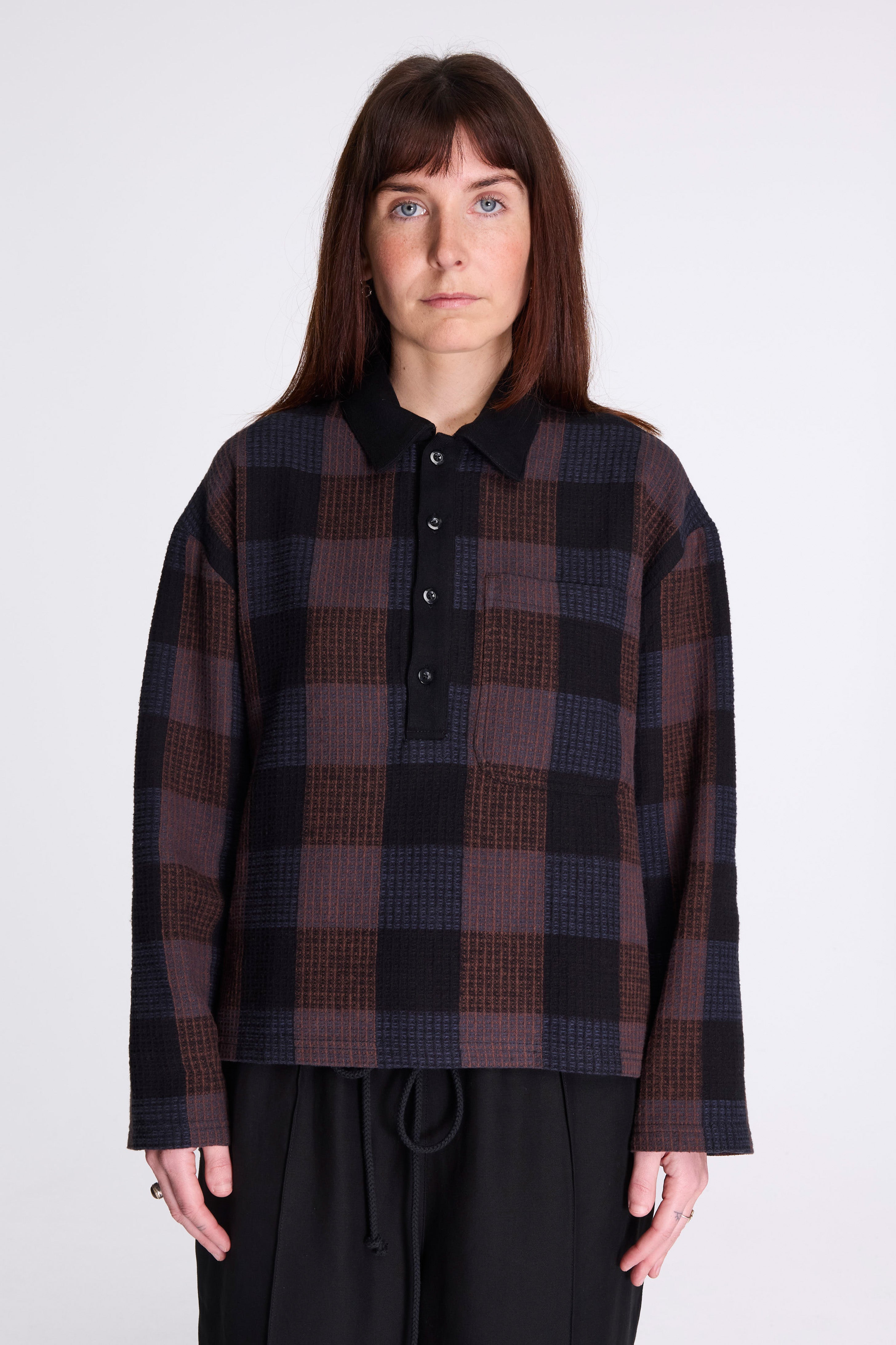 L/S Polo Black Check W