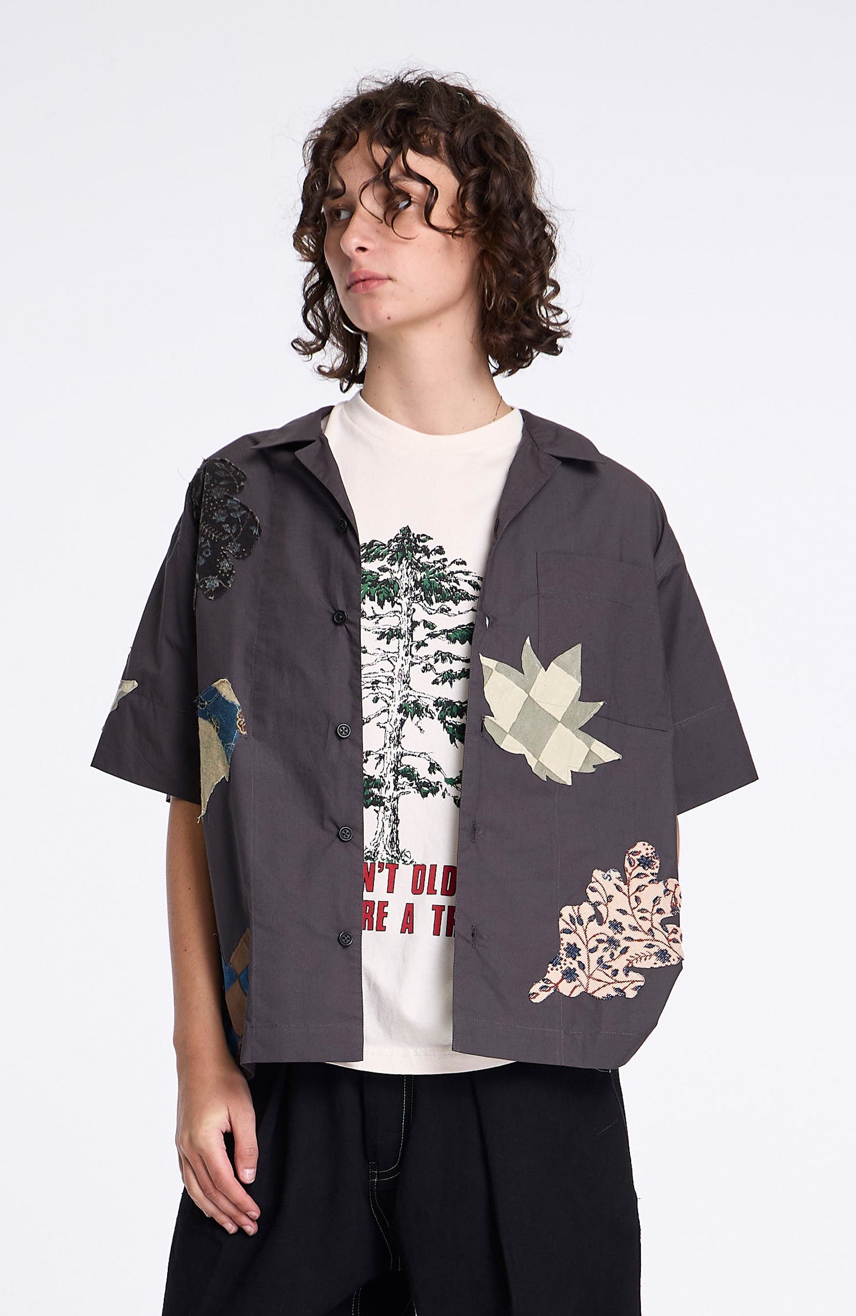 Greetings Shirt Charcoal Leaf Scatter