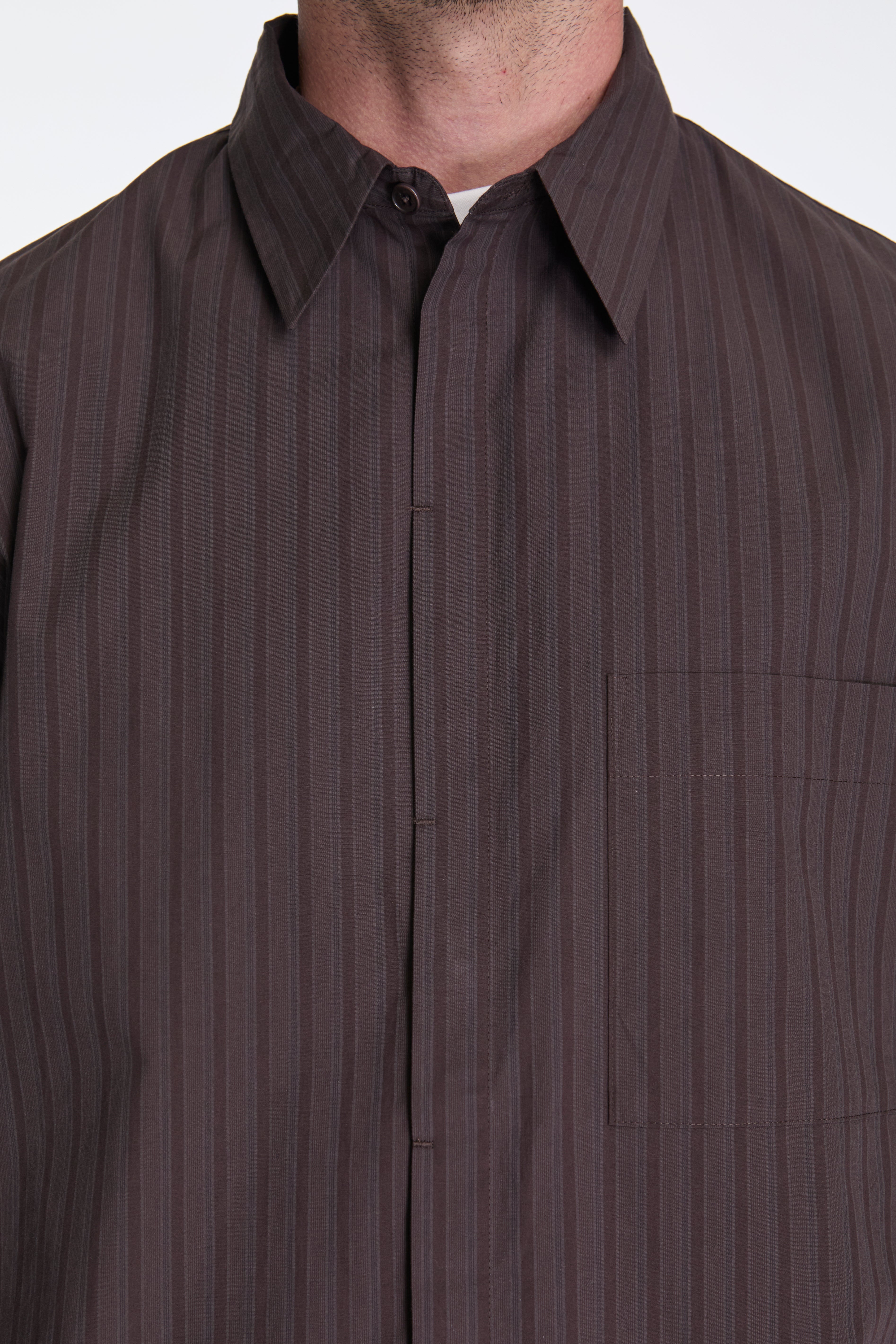 Amomento Stripe Square Pocket Oversized Shirts Brown