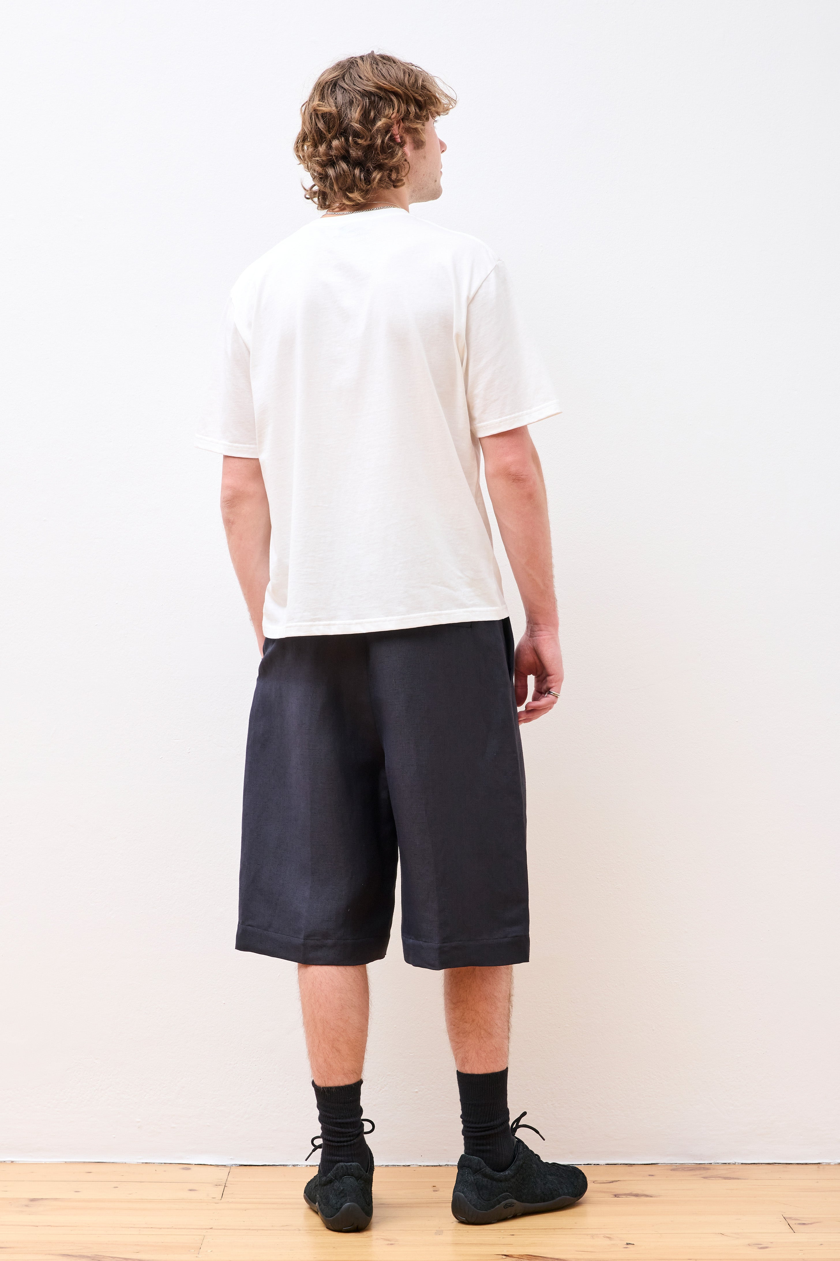 Fowld Slub Linen Viscose Shorts Darkest Navy