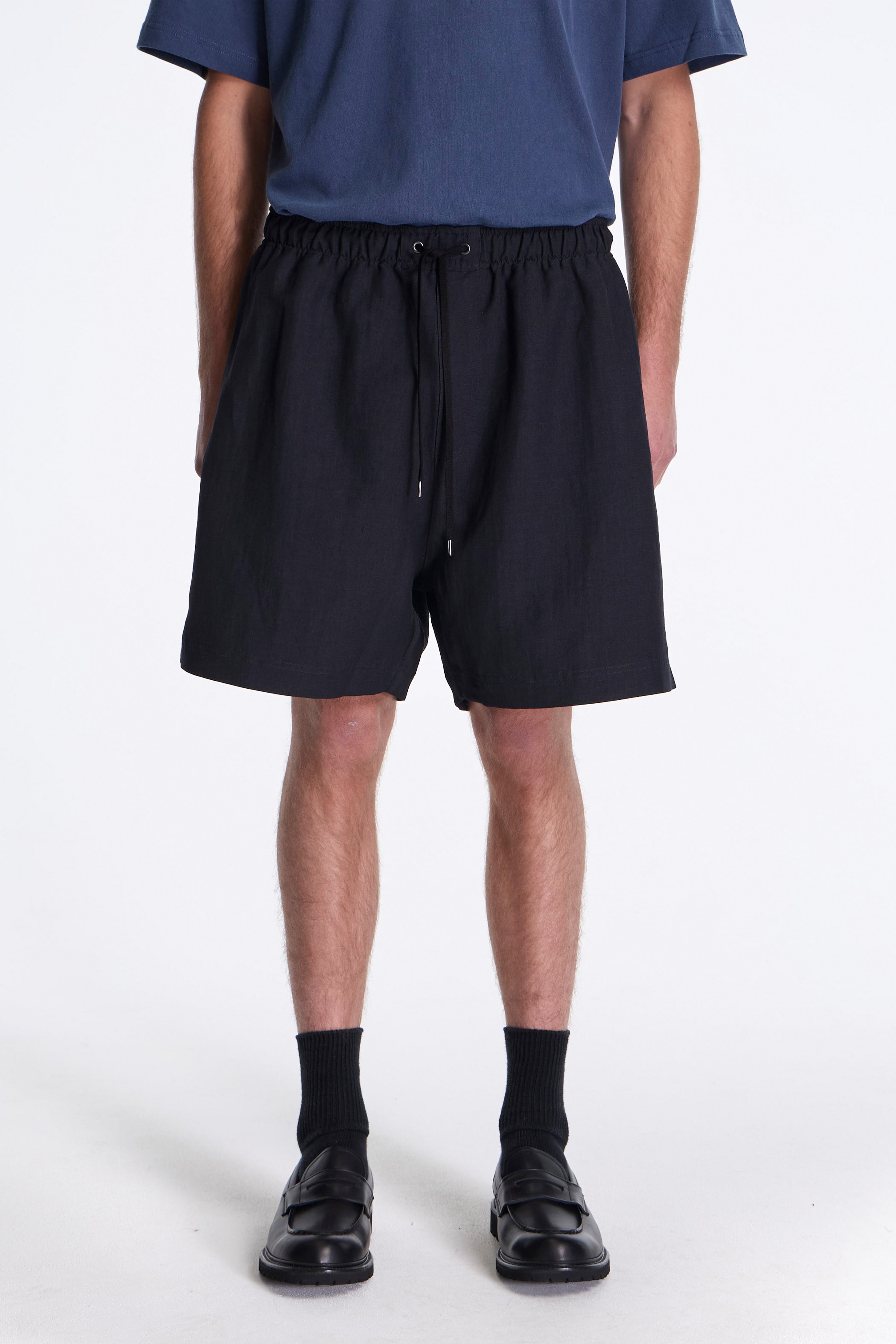 Starboard Wool Linen Shorts Darkest Navy
