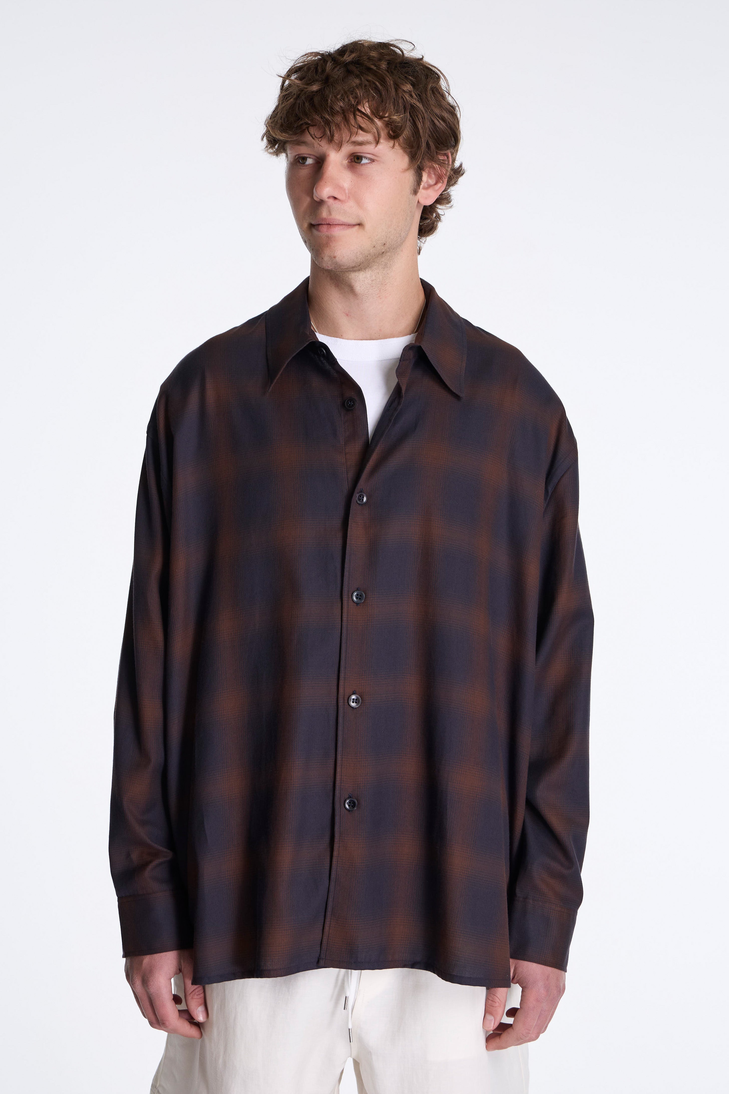 Strike Cotton Check Shirt Navy / Espresso