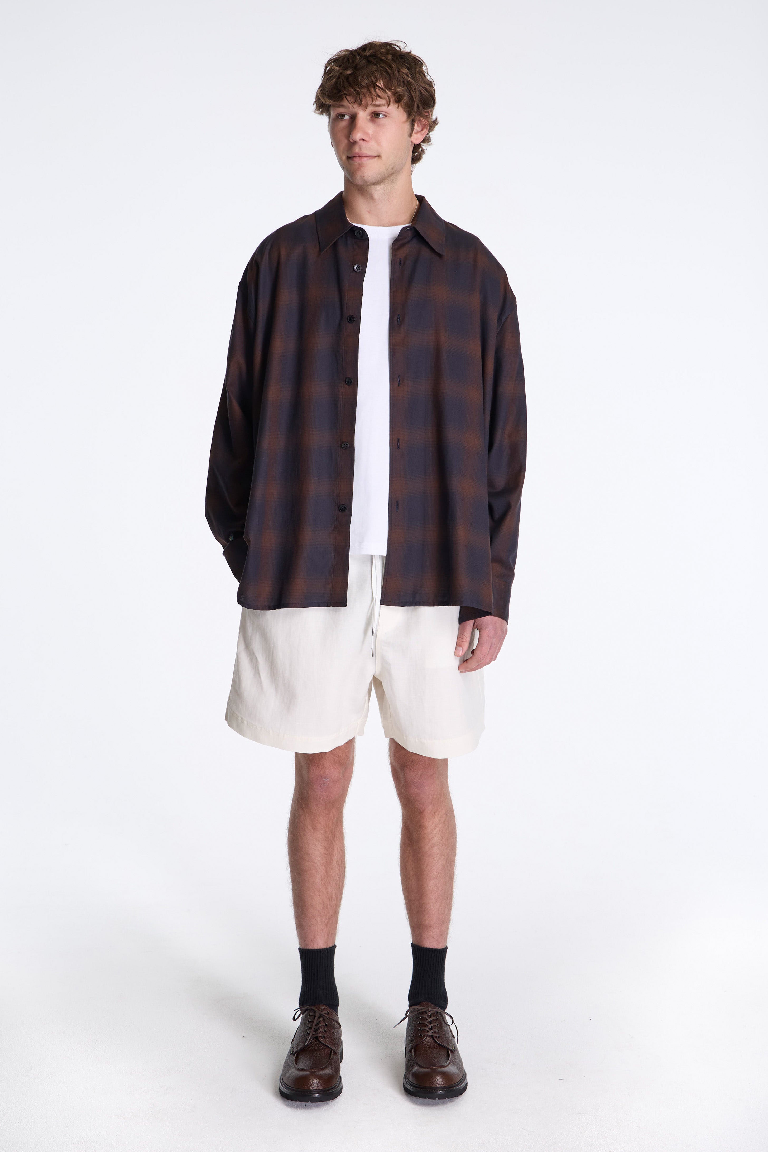 Strike Cotton Check Shirt Navy / Espresso